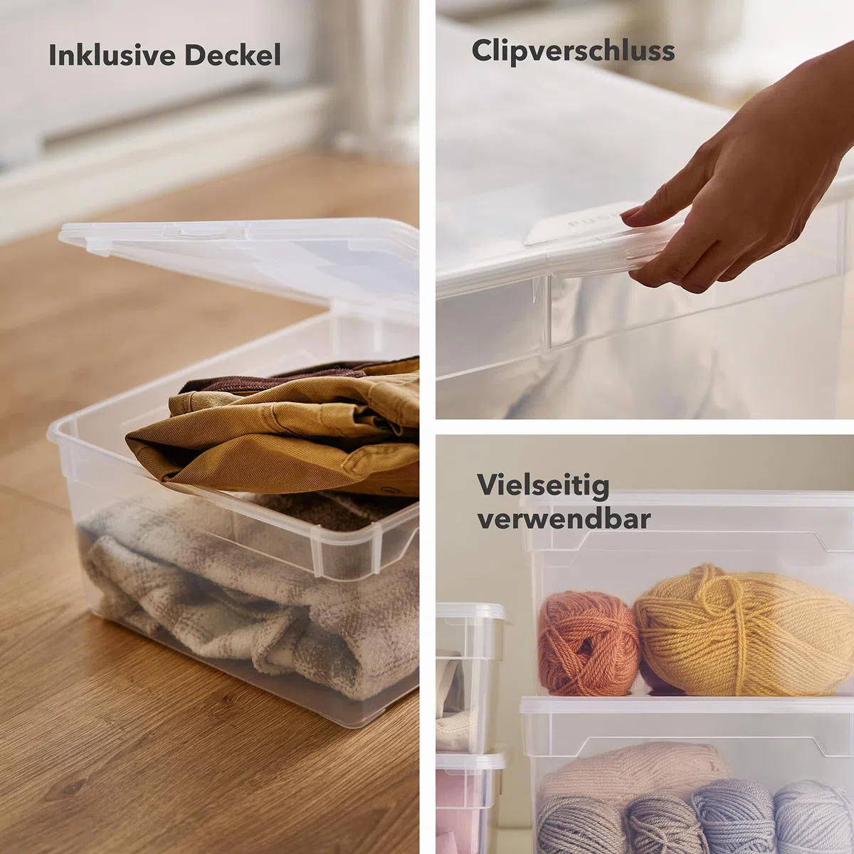 Rotho CLEAR Box Set 6 pezzi contenitori 10 L con coperchio, impilabili, 36×26×14 cm, trasparente blu