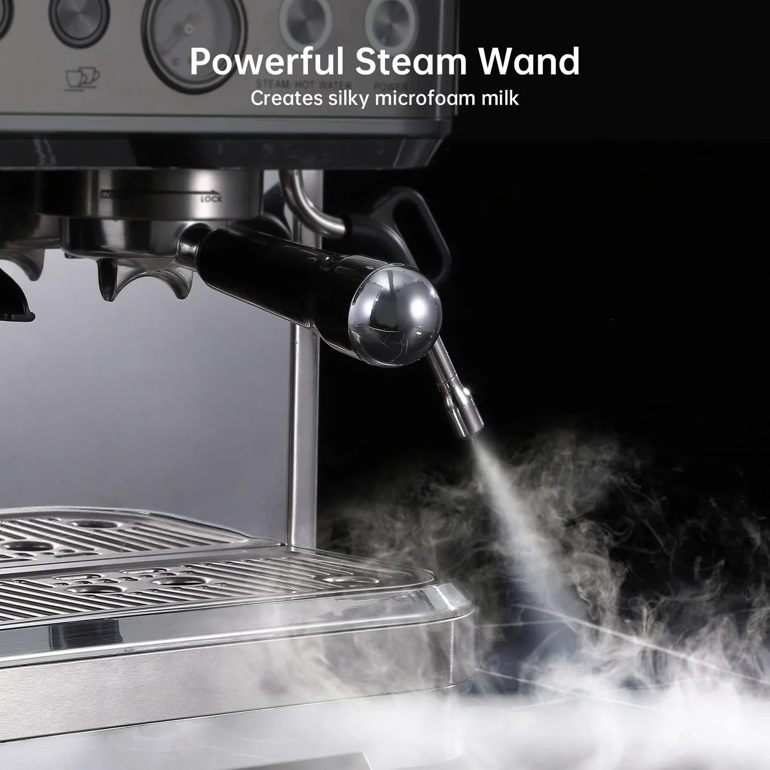 Macchina per Espresso Macchina del Caffè con Macinacaffè Integrato Portafiltro 8 Livelli di Macinazione 15 Bar Pressione Pompa 3 Livelli di Temperatura Bolla di Latte Acciaio Inox Nero