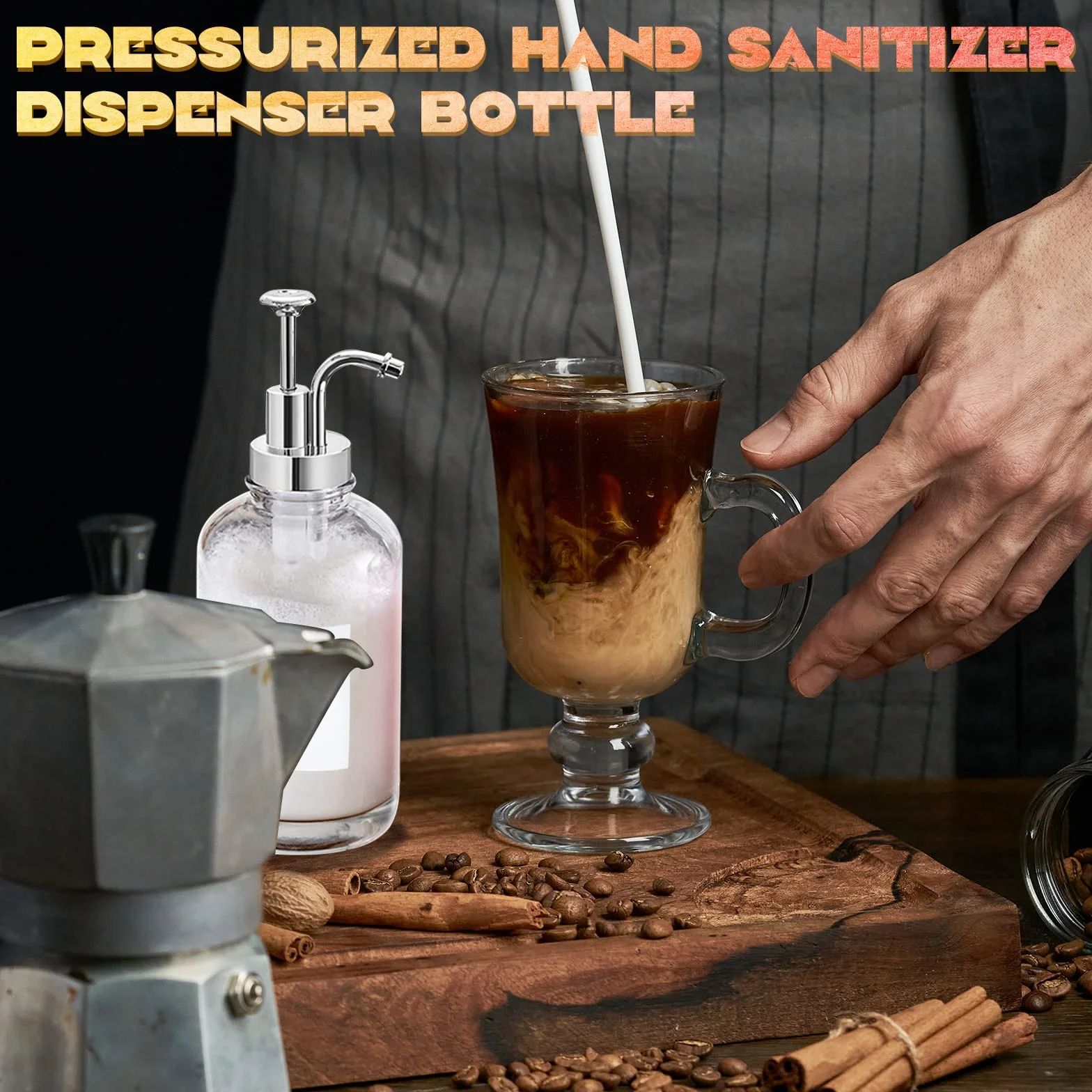 Set di 2 Erogatori di Sciroppo di caffè con 36 Etichette, Erogatore a Pompa per Bar, Bottiglie di Vetro Minimalista in Acero/caffè, Bottiglie di Sciroppo Semplici, 16,9 oz 500 ml (Argento)