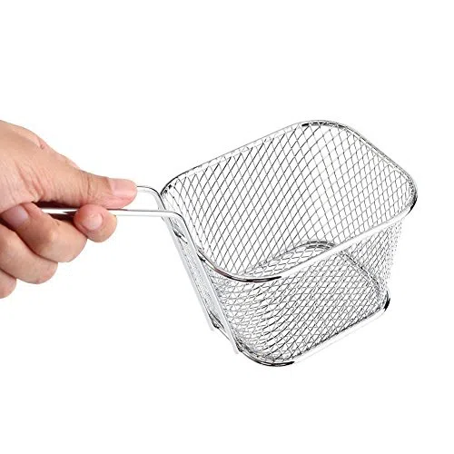 8 mini cesti per patatine fritte in acciaio inossidabile, cestello per fritte, scolapasta per friggere, cestello per friggitrice, strumento da per presentazione di cibo.