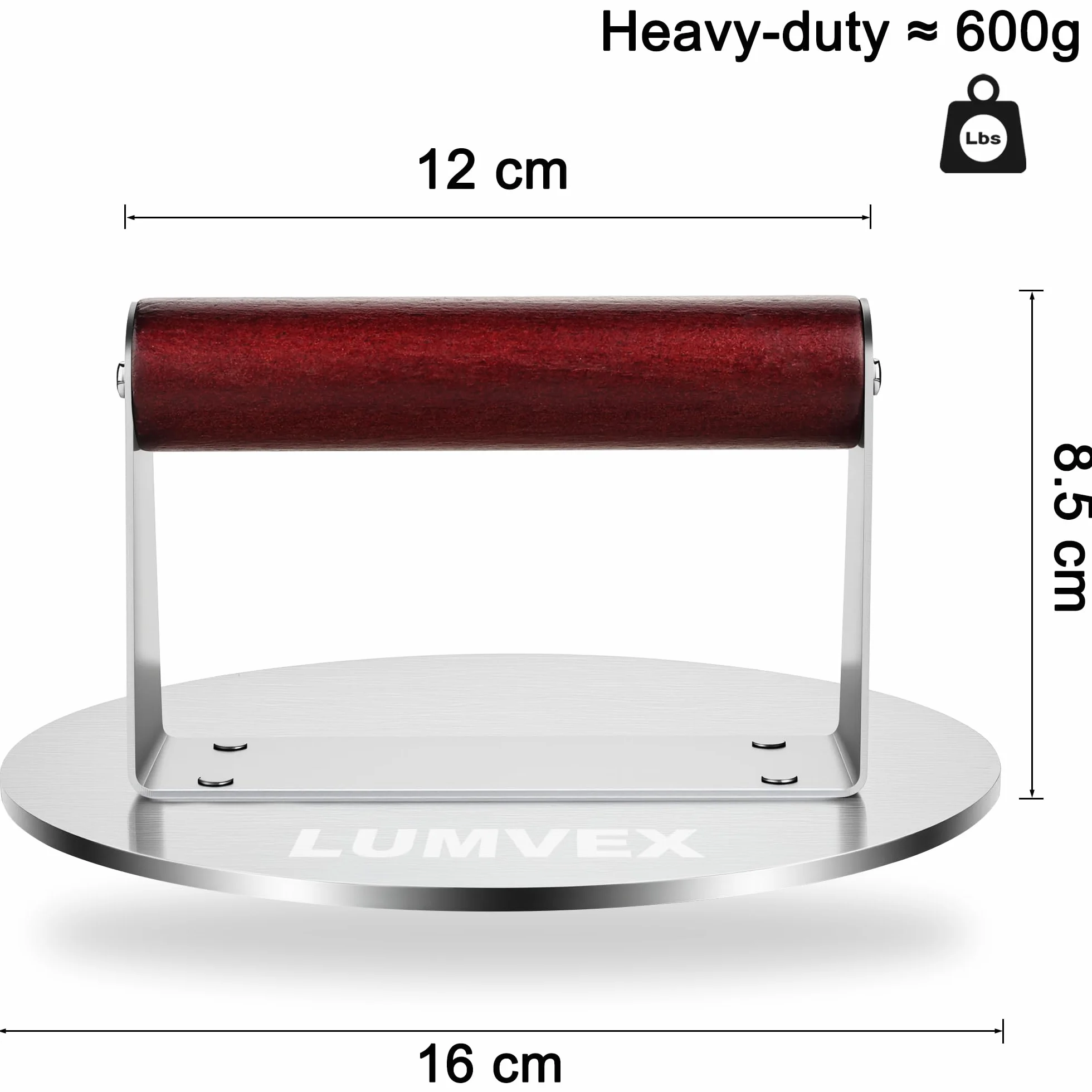 Pressa per Hamburger in Acciaio Inox 6,3 Pollici Professionale Pressa per Smash Burger Manico in Legno Resistente Pressa per Hamburger, Bistecche, Barbecue, Pancetta
