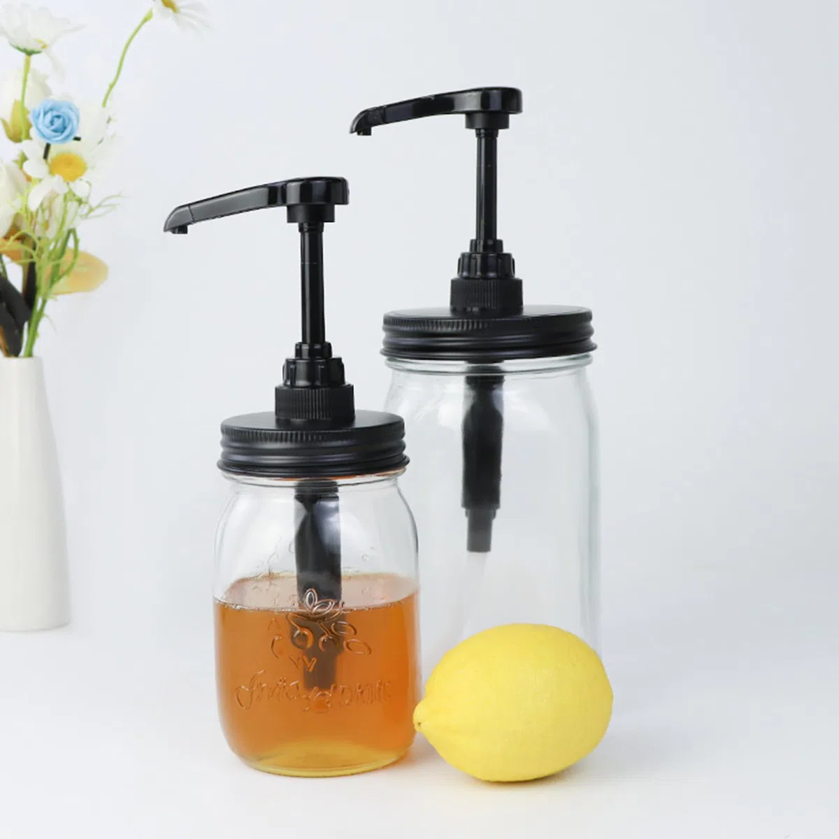 PANGBOER Pompe efficienti per dispenser di alimenti per sciroppi, marmellate e salse, coperchi per barattoli Mason per uso domestico e aziendale