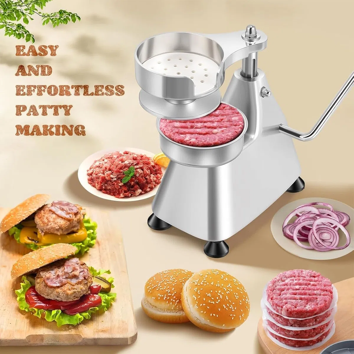 Macchina per la preparazione di hamburger, pressa per carne in acciaio inox resistente, con stampi intercambiabili, per ristoranti e lavorazione degli alimenti