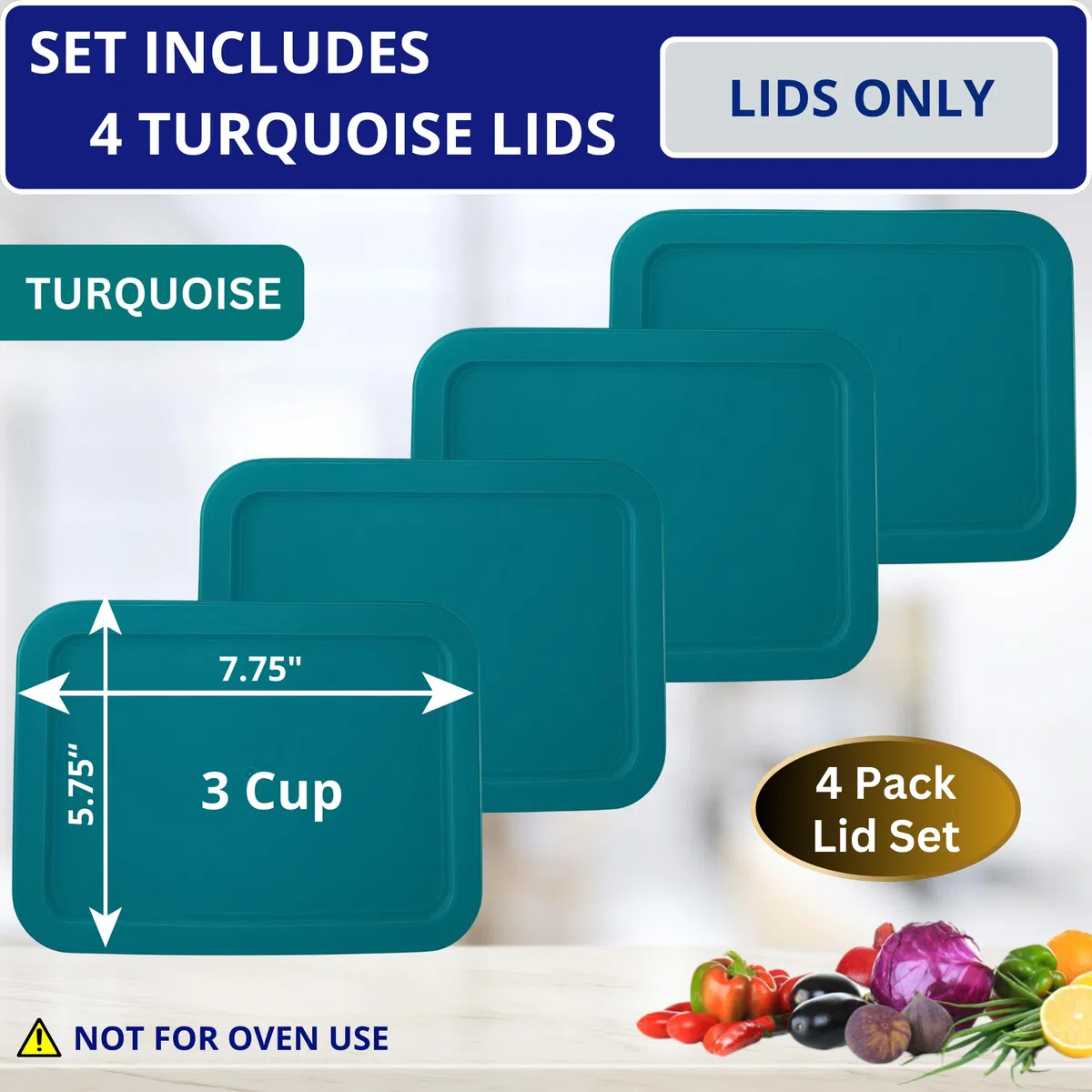 Klareware - Coperchi di ricambio in plastica rettangolare per contenitori per alimenti Klareware e Pyrex 7210, confezione da 4 pezzi, colore: turchese
