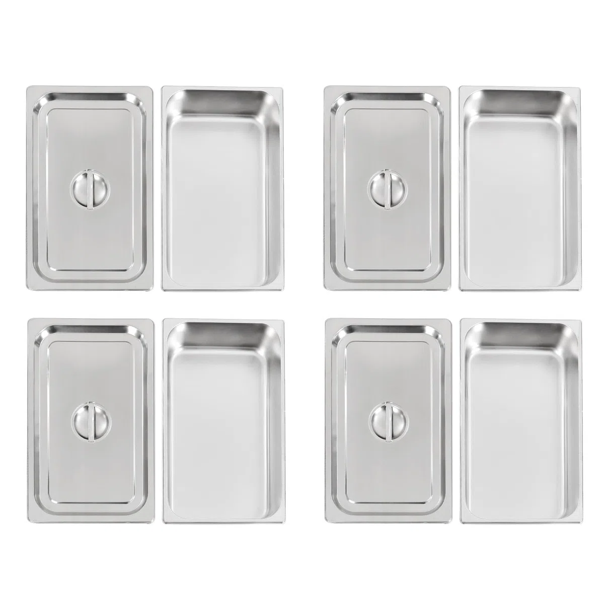 Treeisland Contenitori Gastronorm, 4 Contenitori in Acciaio Inox con Coperchio per Alimenti, Contenitori in Acciaio Inox per il Mantenimento in Calore di Cibi, Torte, Teglie per Hotel