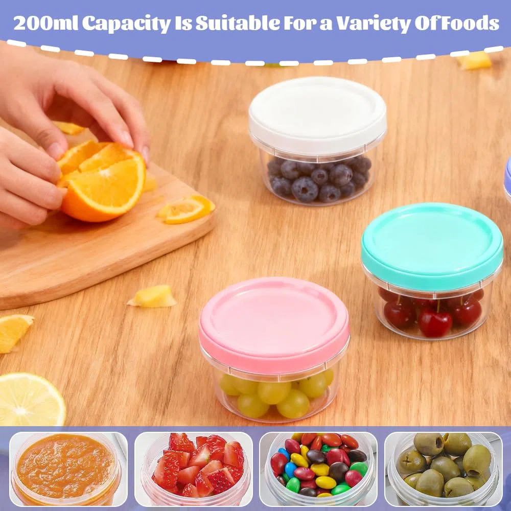 20 Pezzi Contenitori Ermetici per Alimenti Piccoli 200ML Barattoli in Plastica Riutilizzabile con Coperchio Vasetti di Conservazione Ermetici Trasparenti per Yogurt Marmellata Snack