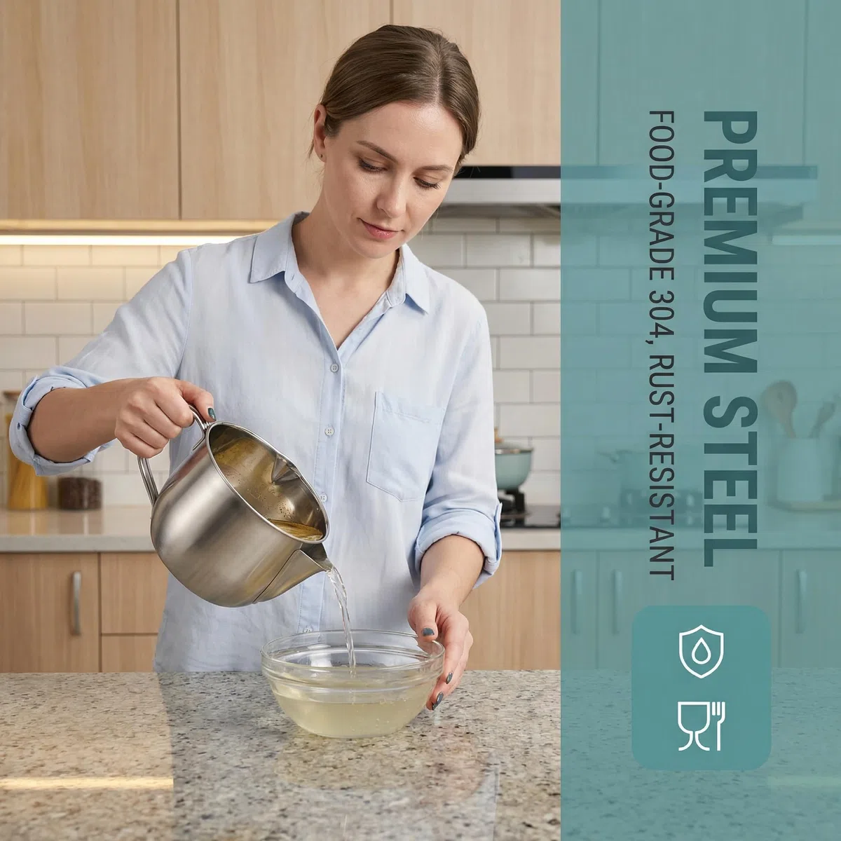 Caraffa separatrice grasso in acciaio inox 304, 1000 ml, separatore grasso con coperchio e pennello, separatore grasso da cucina, può essere utilizzato per fornelli a induzione, cucina, filtro