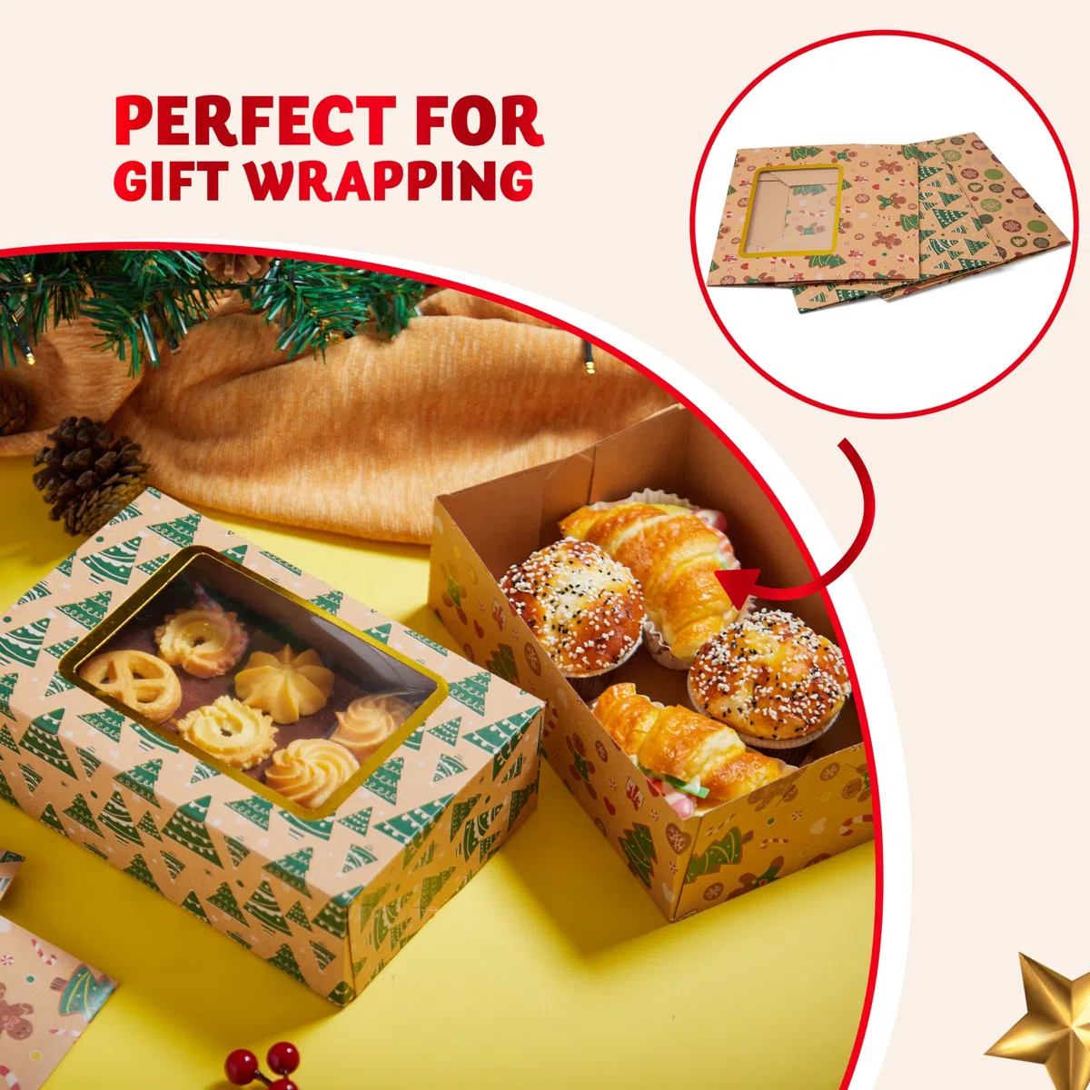 JOYIN 24 pezzi sventati cassette di biscotti natalizi con finestra 8.75 "x 5,6" x 2,75 ", tratta scatole per ciambella e biscotti, scatole da forno a kraft marrone, scatola da forno regalo
