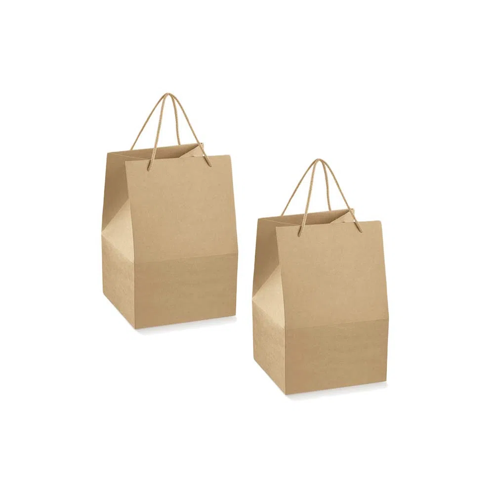 Lucgel Saccotto Borsa con Cordini in Carta Avana ideale per Panettone Basso 245x245H335mm - 10 pezzi -