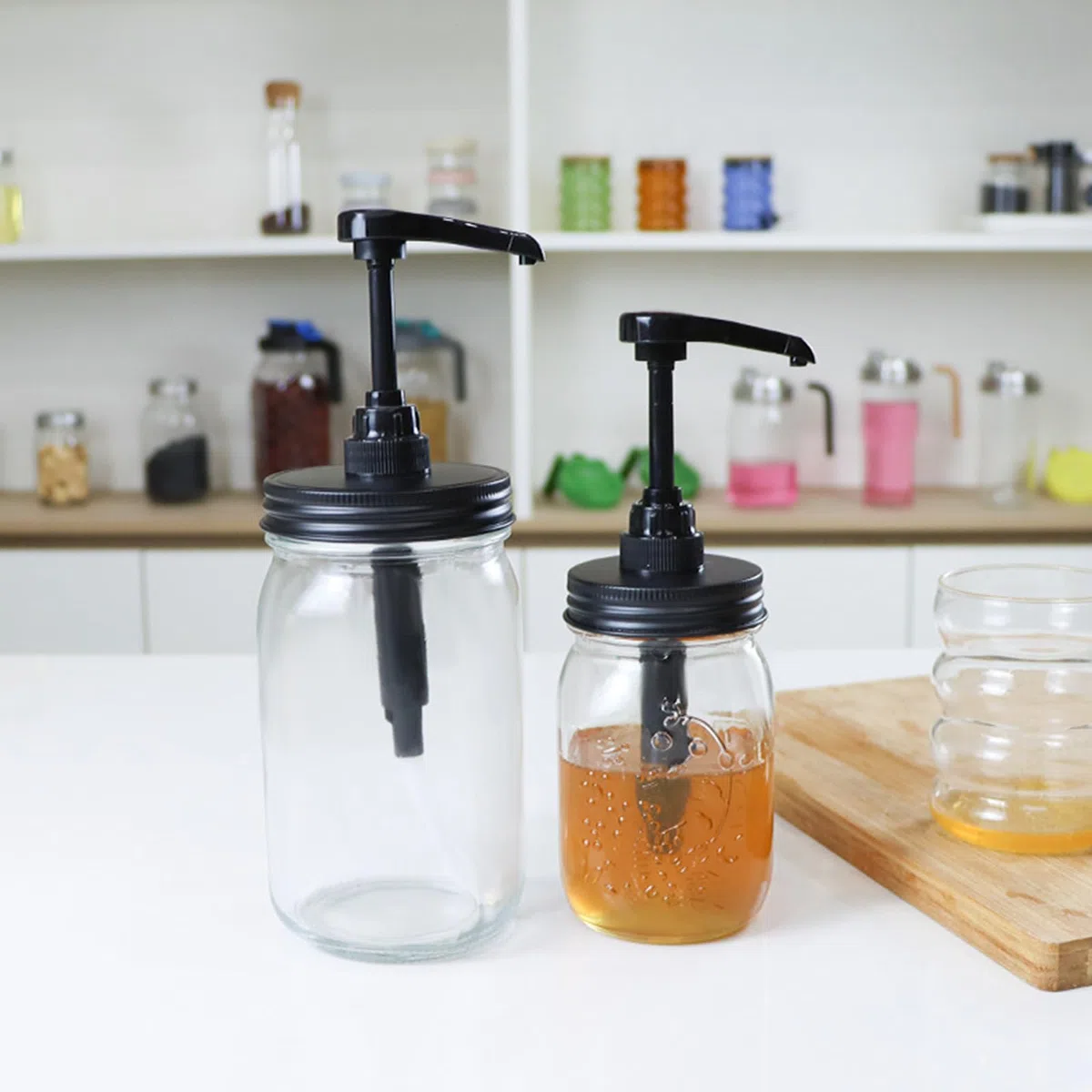PANGBOER Pompe efficienti per dispenser di alimenti per sciroppi, marmellate e salse, coperchi per barattoli Mason per uso domestico e aziendale