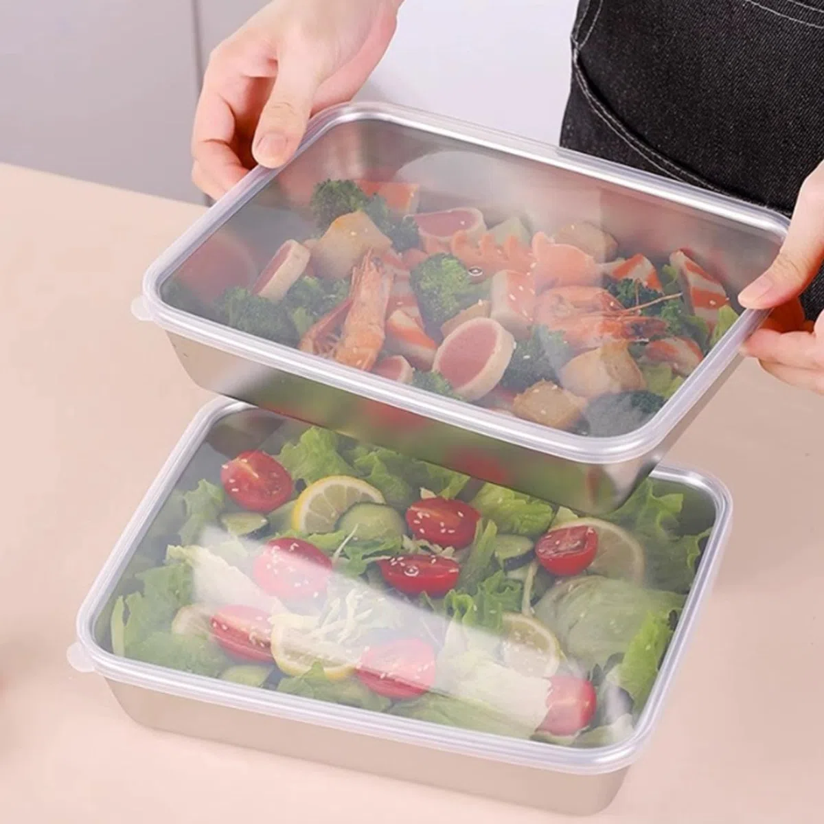 5 contenitori per affettati per frigorifero, contenitori per congelatore in acciaio inox con coperchio, contenitori ermetici con coperchio, box impilabili in acciaio inox, meal prep box per formaggio