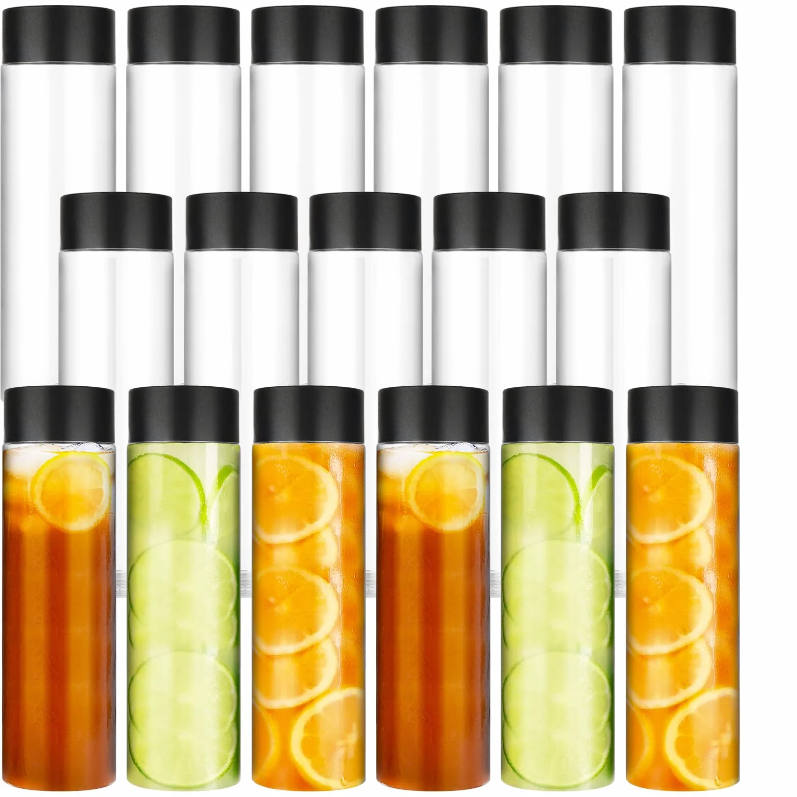 DAJAVE 18Pcs Bottiglie di Succo di Plastica Trasparente in Pet 500ML Bottiglia Plastica Riutilizzabile, Contenitori per Bevande, Svuotare Le Bottiglie di Bevande Frullato con Coperchi per Acqua Succo