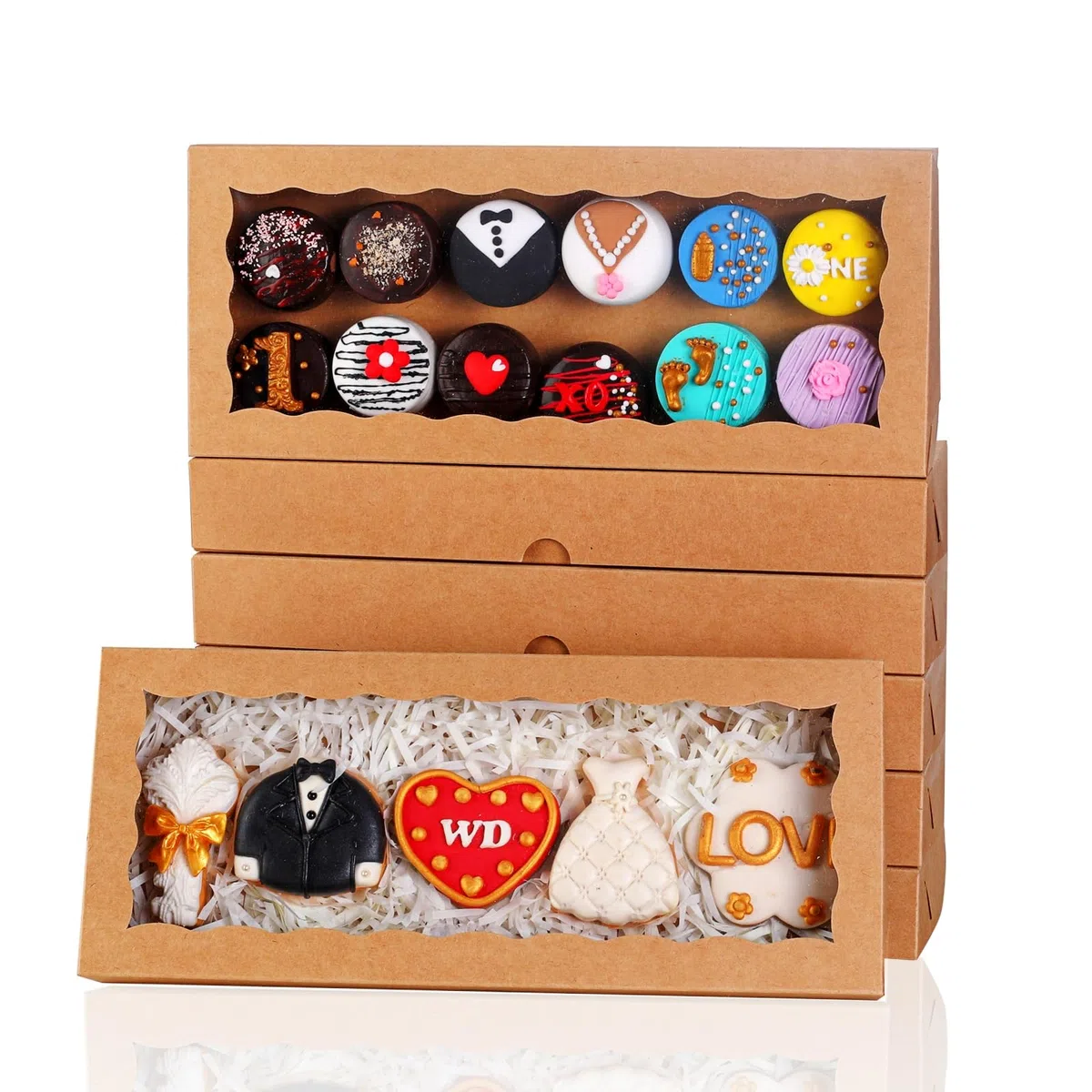 15 scatole bianche da forno con finestra per biscotti, cioccolato, tartufo, macaron, tortine, browines e dolcetti, per Natale, San Valentino, Pasqua, festa della mamma, 30,5 x 12,8 cm
