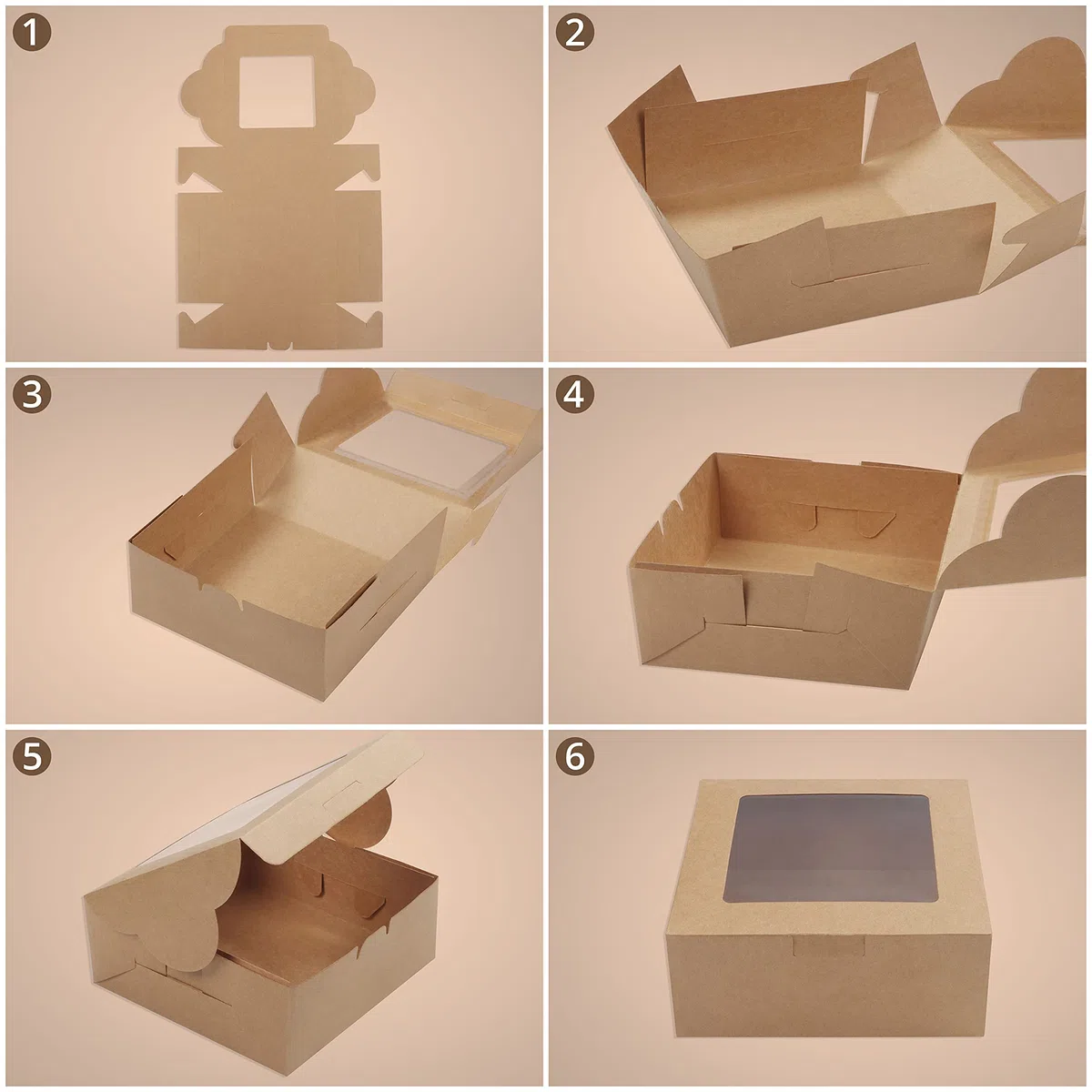 BELLE VOUS Scatole per Dolci in Cartone Kraft Marrone con Finestra (50 Pezzi) -15,2 x 15,5 x 6,3 cm - Scatole per Torte USA e Getta - Biscotti, Cupcakes, Dessert e Torte