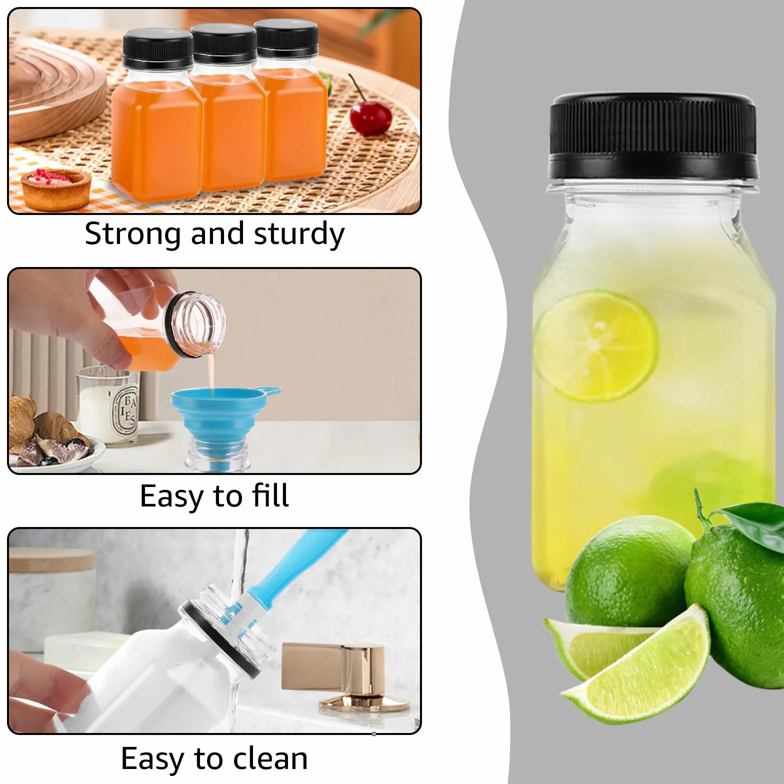 DAJAVE 24 bottiglie di plastica vuote riutilizzabili da riempire con coperchi a prova di perdite, bottiglie piccole con coperchio per succo da 120 ml