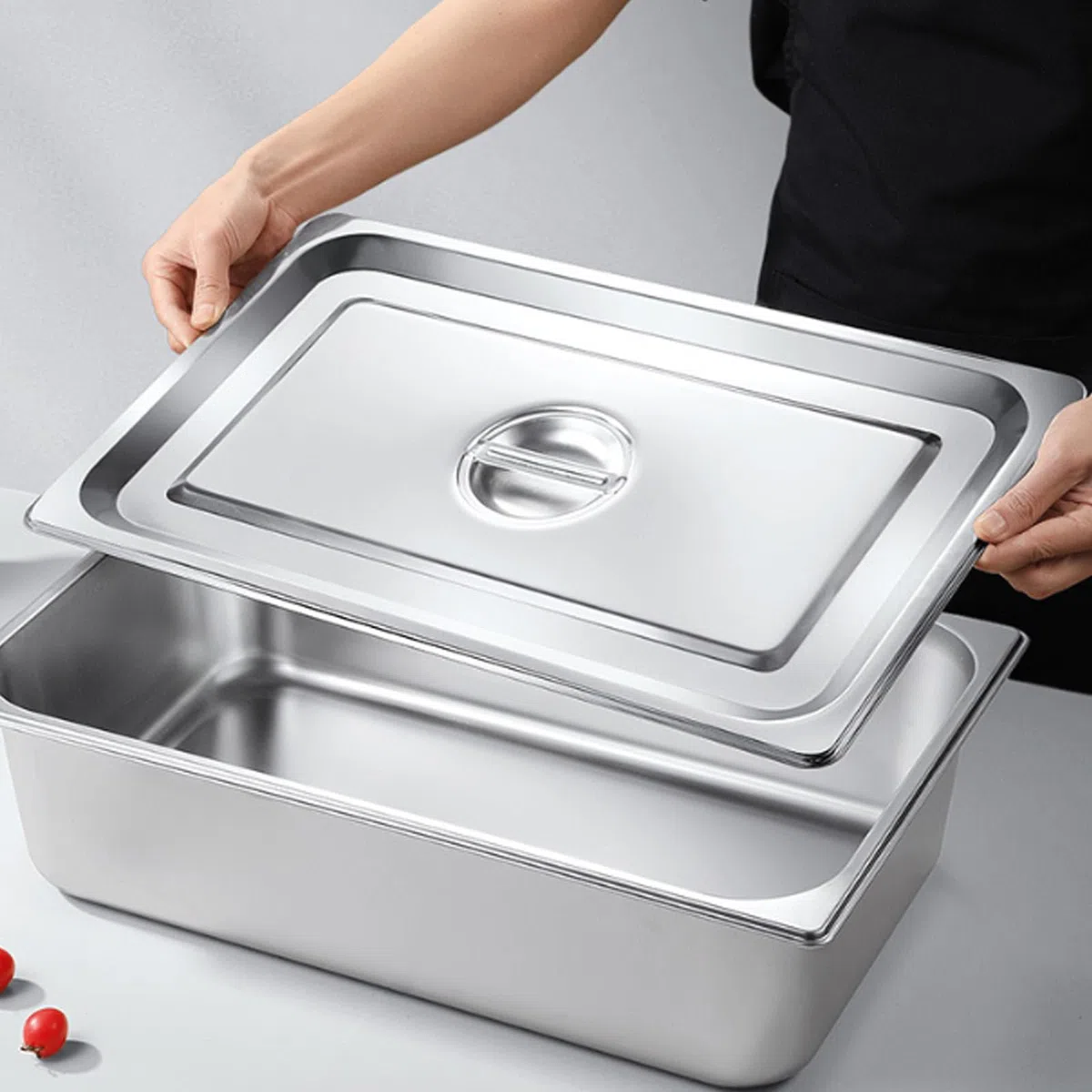 GOMETY Set di 3 ciotole per impanatura, contenitori GN 1/3, in acciaio inox, con coperchio, set di 3 ciotole per impanare, ideali per piatti e piatti da friggere, 32,5 x 17,6 x 6,5 cm