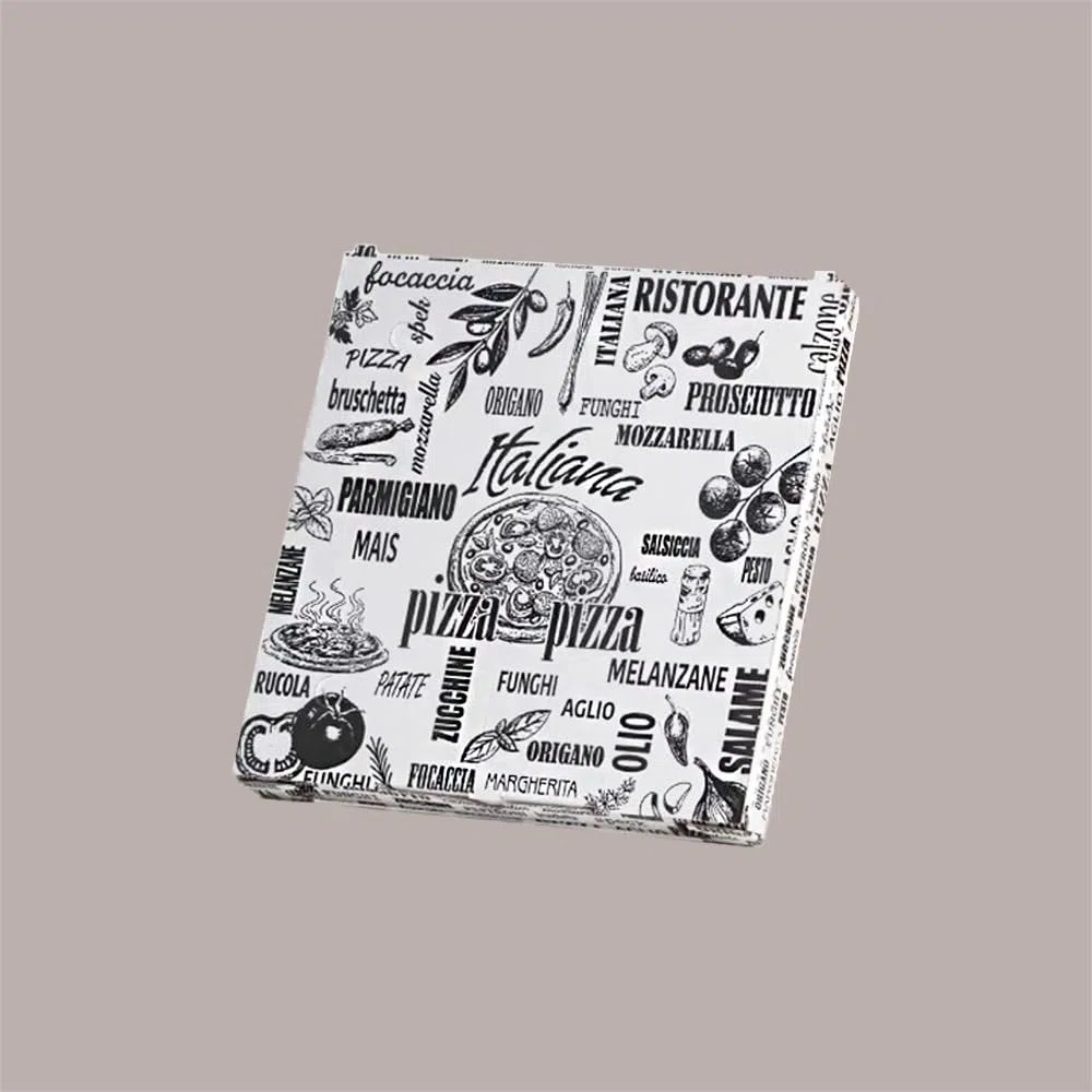 Lucgel Scatole per Pizza da Asporto, 33x33x3 cm, Cartoncino Bianco Stile Vintage, Set da 25 Pezzi