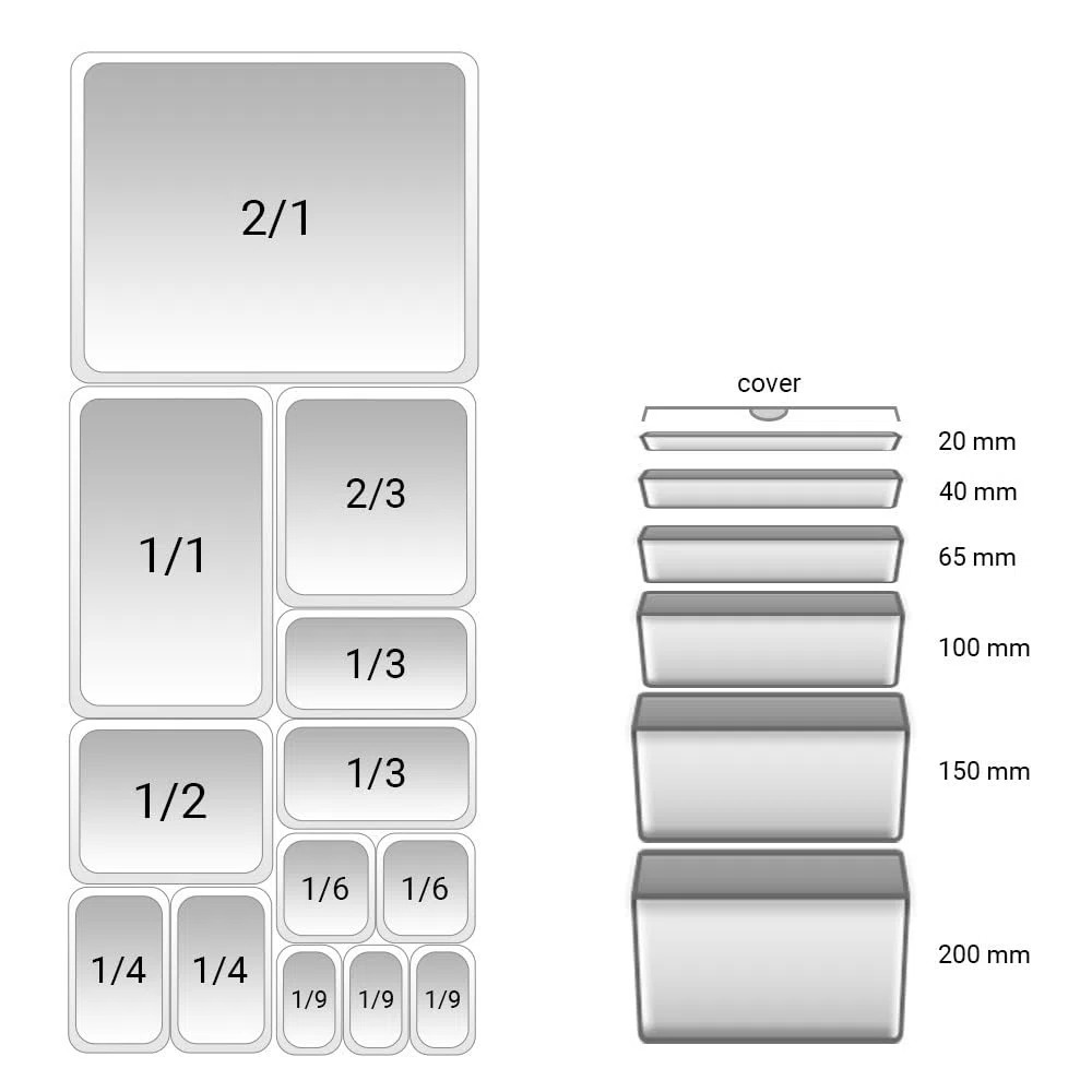 Contenitore GN 1/1 in acciaio inox 530 x 325 mm, impilabile e antiruggine, contenitore GN, accessori per la ristorazione, eventi e catering, in robusto acciaio da 0,7 mm, (150 mm – 21 L)