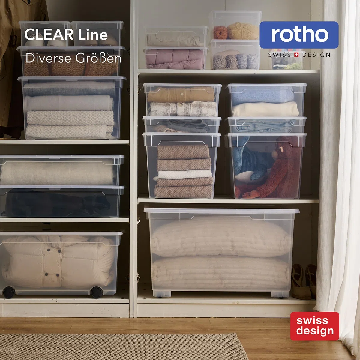 Rotho CLEAR Box Set 6 pezzi contenitori 10 L con coperchio, impilabili, 36×26×14 cm, trasparente blu