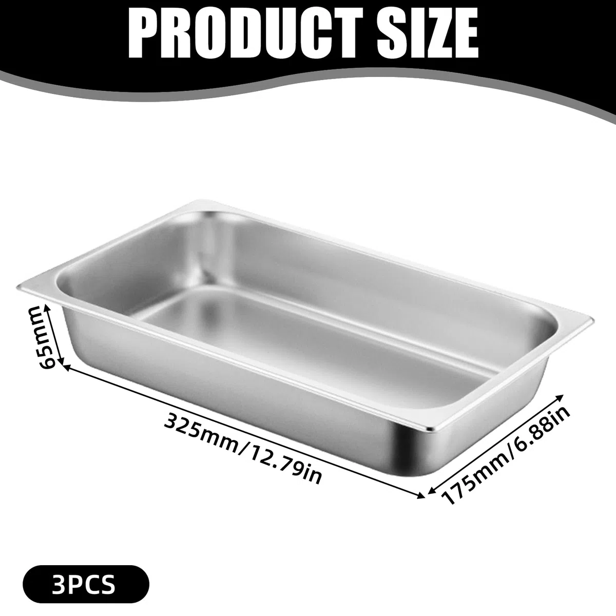 Set di 3 vaschette da paniera: 32,5 x 17,5 x 6,5 cm, contenitore rettangolare in metallo con coperchio in acciaio inox GN 1/3, ciotola in acciaio inox rettangolare, ciotola per impanare pesce, carne e