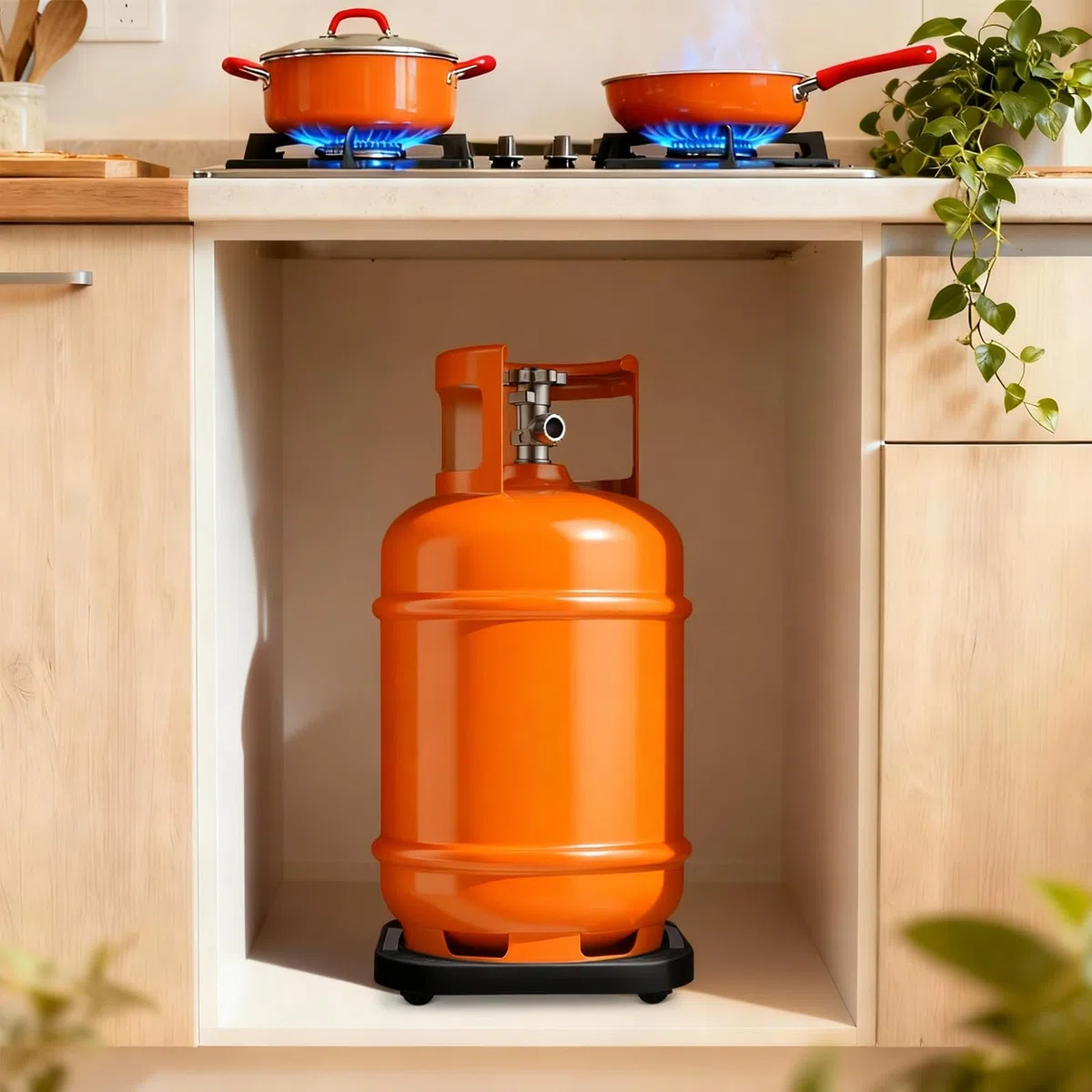 Copri Bombola Gas in Plastico e Acciaio Inossidabile Ruote, Vassoio Porta Bombola Gas Base Mobile da Esterno per Cucine Familiari e Ristoranti