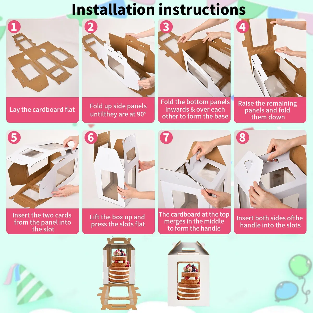 Scatole per torte alte 30,5 x 35,6 cm con finestre, confezione da 5 scatole per torte a più livelli, scatole per torte nuziali da 30,5 cm e 35,6 cm, per torte a livello, robusti contenitori