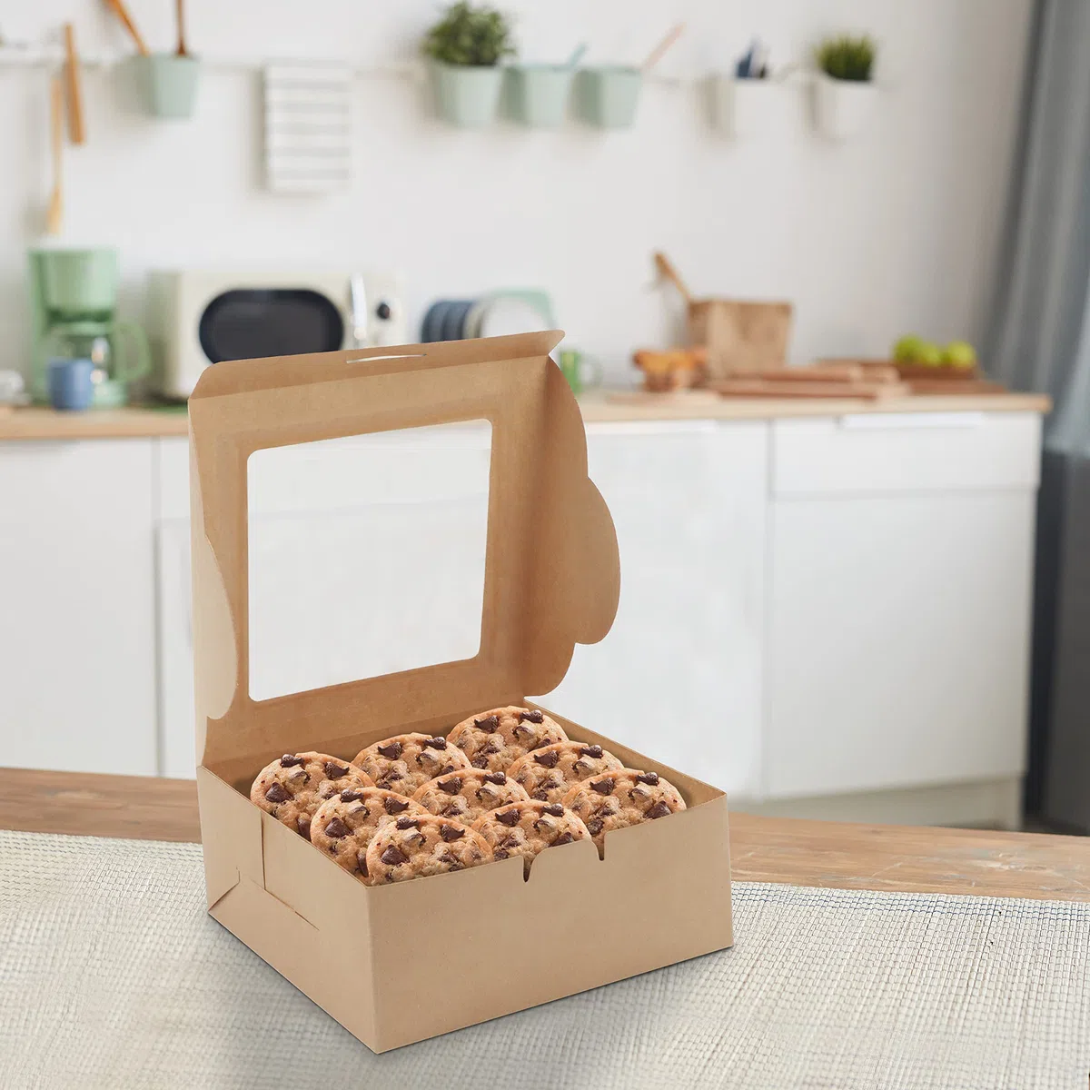 BELLE VOUS Scatole per Dolci in Cartone Kraft Marrone con Finestra (50 Pezzi) -15,2 x 15,5 x 6,3 cm - Scatole per Torte USA e Getta - Biscotti, Cupcakes, Dessert e Torte