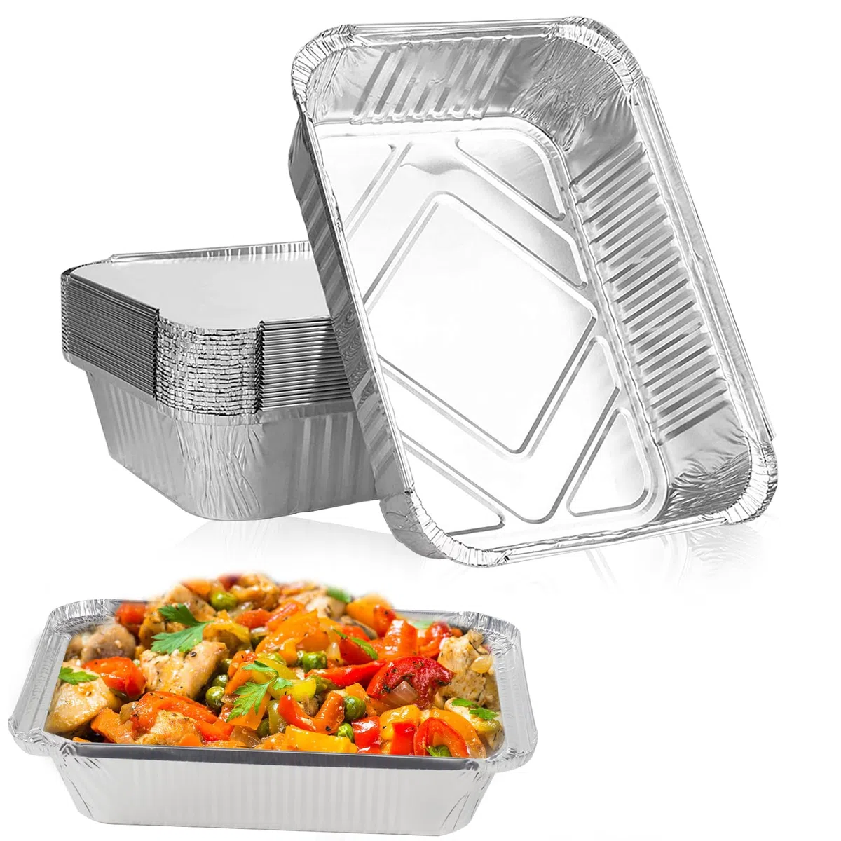20 PZ VASCHETTA ALLUMINIO CON COPERCHIO - Piatto monouso per barbecue, cottura, congelamento (1000 ml)