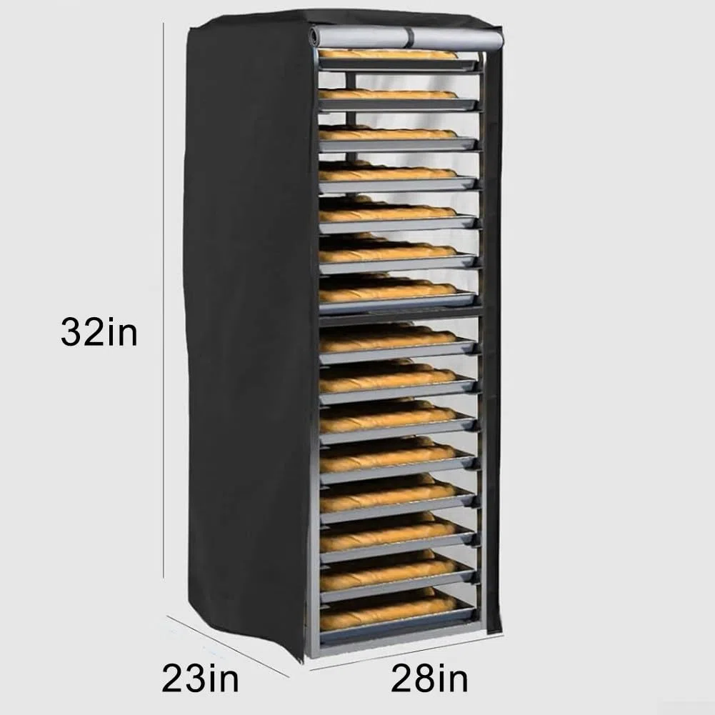 Copertura per panetteria, resistente, impermeabile, in tessuto 420D, pannello trasparente, con aperture di ventilazione, adatto per panini a 20 ripiani, chiusura con cerniera, nero (58,4 x 71,1