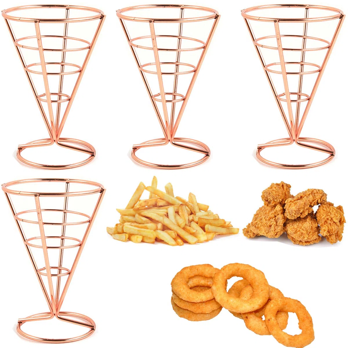 Porta Patatine Fritte, 6PCS Porta Cono in Acciaio Inox,Supporto per Patatine Fritte Cestino a Cono Portacono Cestino per Snack Riutilizzabile per Cucina del Partito