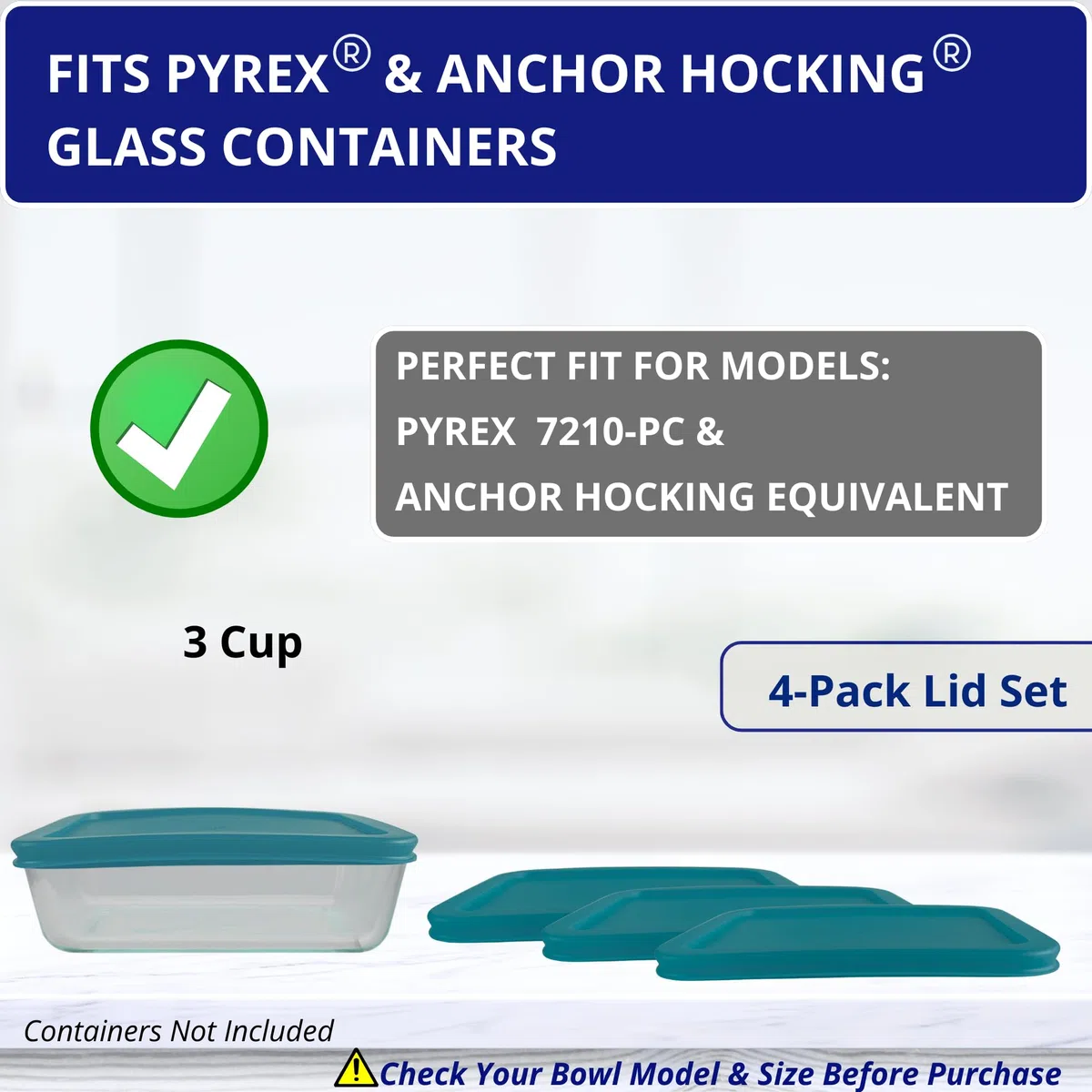 Klareware - Coperchi di ricambio in plastica rettangolare per contenitori per alimenti Klareware e Pyrex 7210, confezione da 4 pezzi, colore: turchese