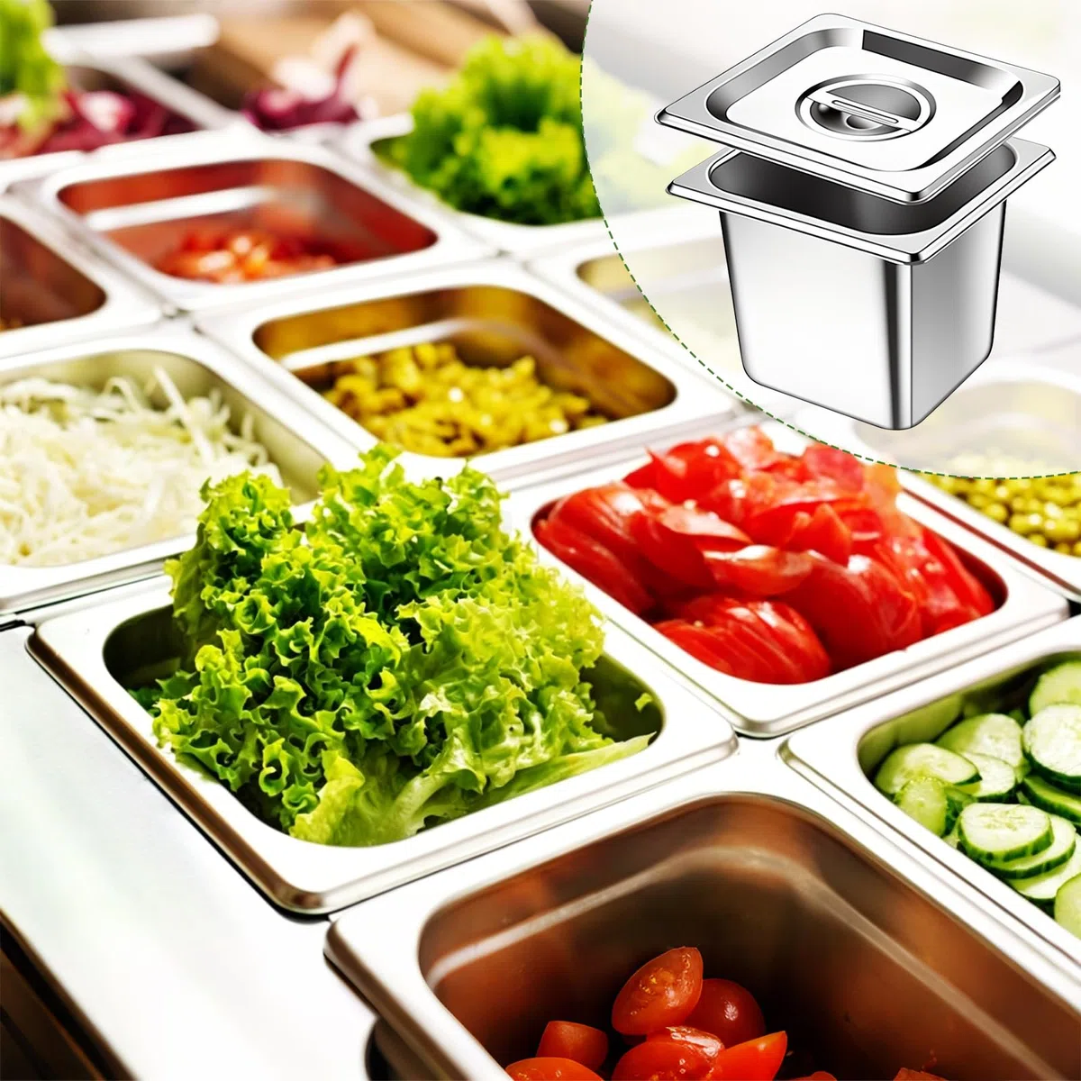 Set di 4 contenitori acciaio inox per alimenti GN 1/9, 17,6 x 10,8 x 10 cm, Contenitore Acciaio Inox per Alimenti con Coperchio, Impilabili, Adatti per Cotolette Carne Pesce Frutta Gelato Salsa