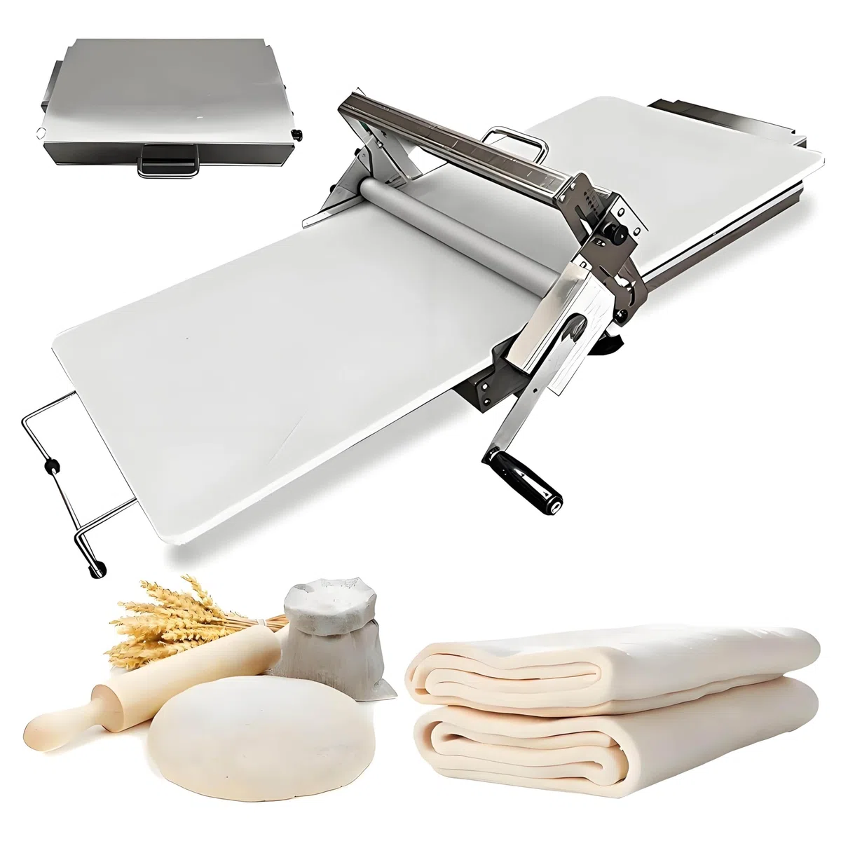 Macchina stenditrice Manuale per Pasta, Macchina sfogliatrice Pieghevole per Pasta, Macchina sfogliatrice da banco, Macchina sfogliatrice Manuale per Pasta, con 55 spessori Regolabili,90x40cm