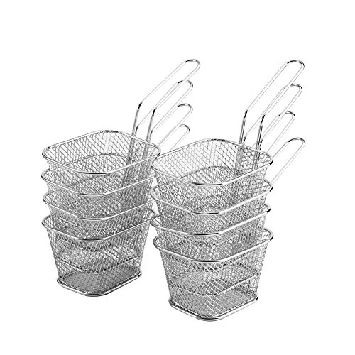 8 mini cesti per patatine fritte in acciaio inossidabile, cestello per fritte, scolapasta per friggere, cestello per friggitrice, strumento da per presentazione di cibo.