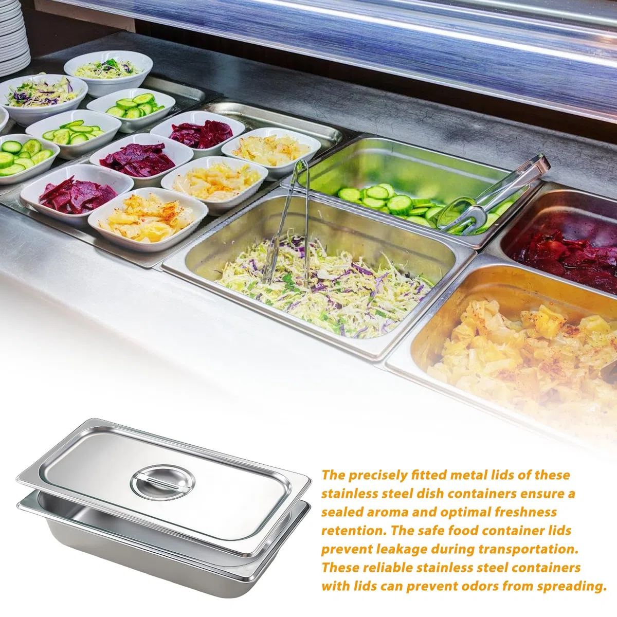 2 contenitori in acciaio inox con coperchio: contenitore per alimenti, 32,5 x 17,5 x 6,5 cm, set di vassoi per buffet catering per rivestire e servire cibo