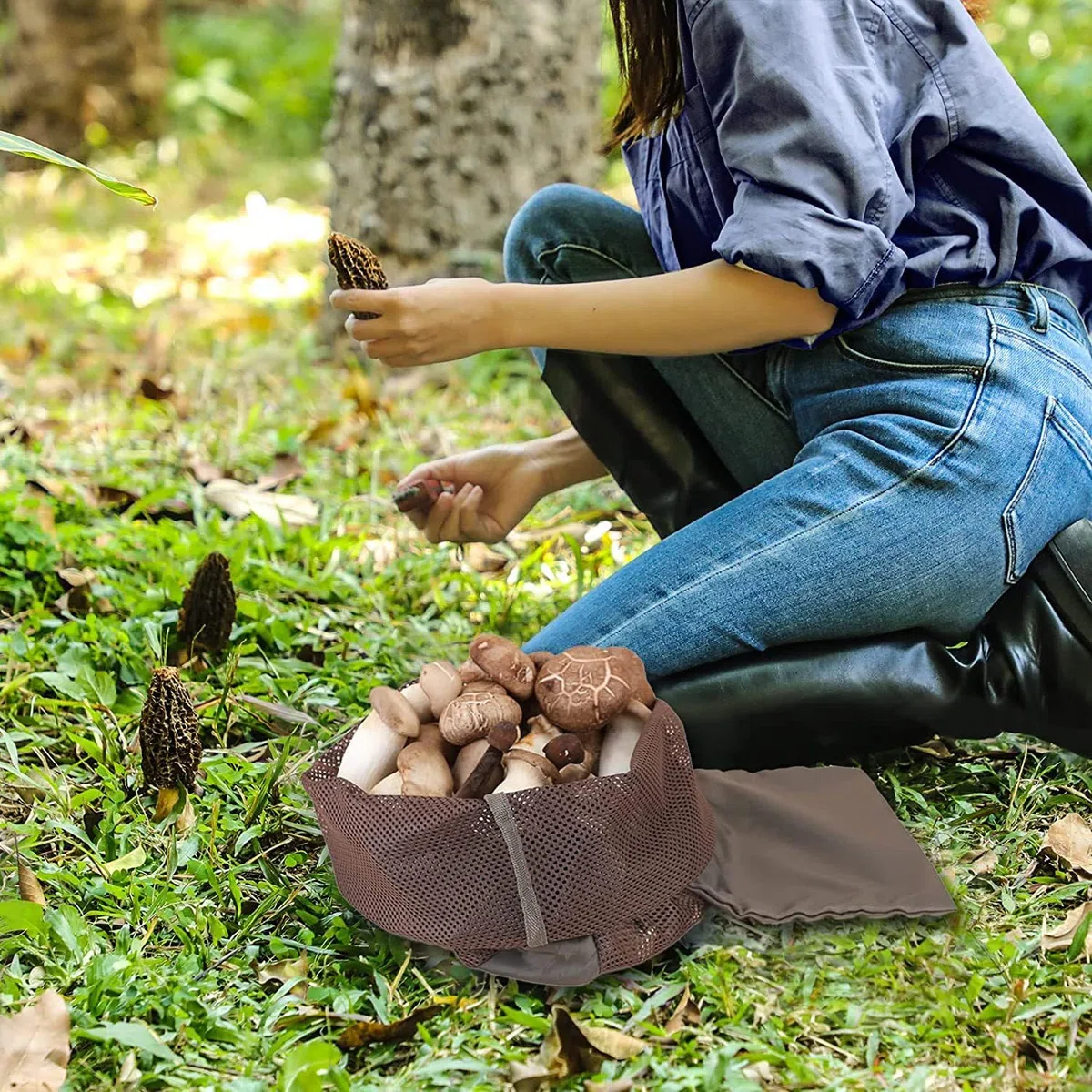 WADY Borsa per la Caccia ai Funghi e Raccolta della Frutta con Custodia Reticulata di Grande Capacità e Tracolla Regolabile