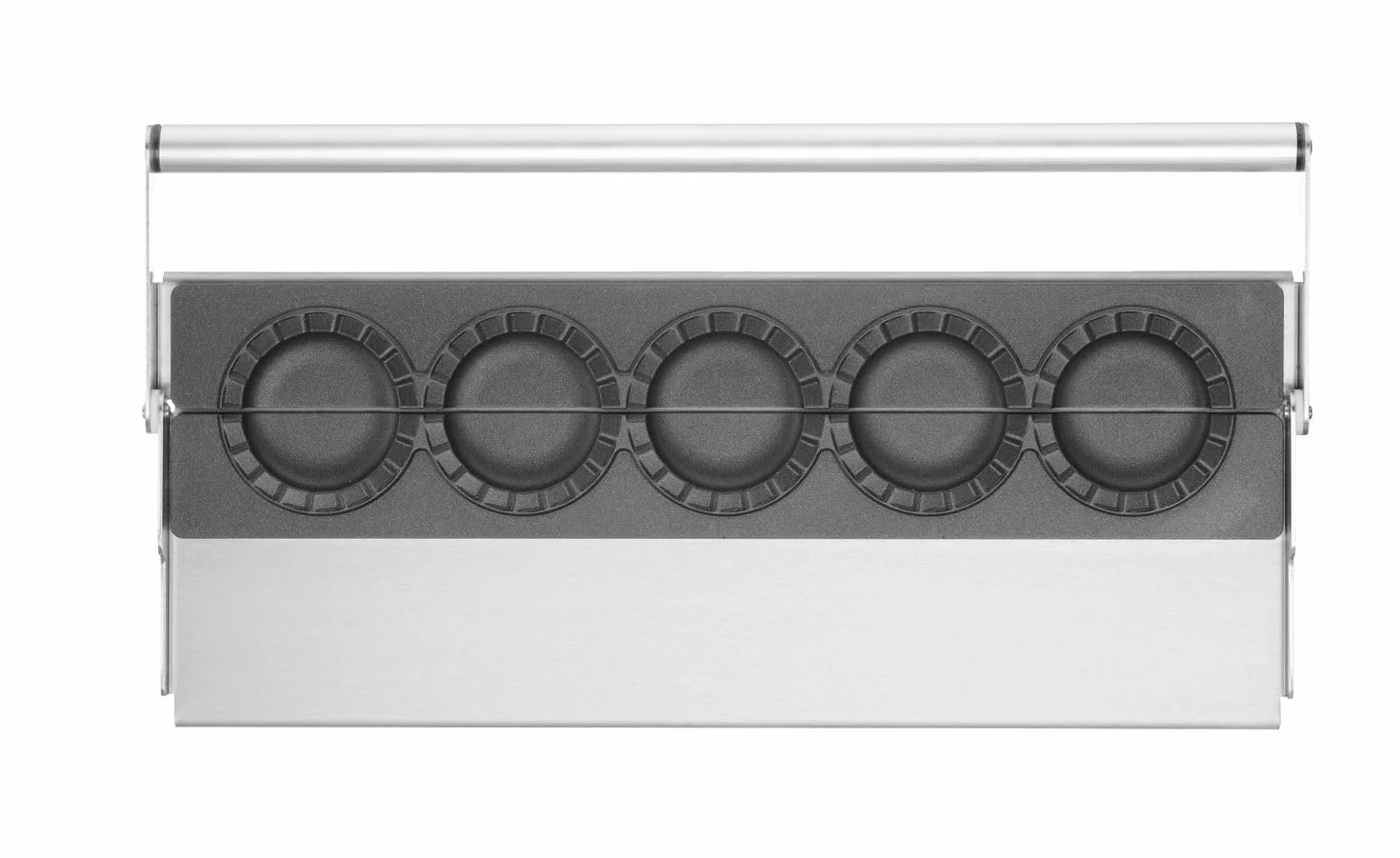 HENDI Macchina per gnocchi, manuale, stampo per la preparazione di 5 dumplings volta, produttore di ravioli, rivestimento antiaderente, pressione uniforme, pressa per ravioli, 470x140x(H)95mm, inox