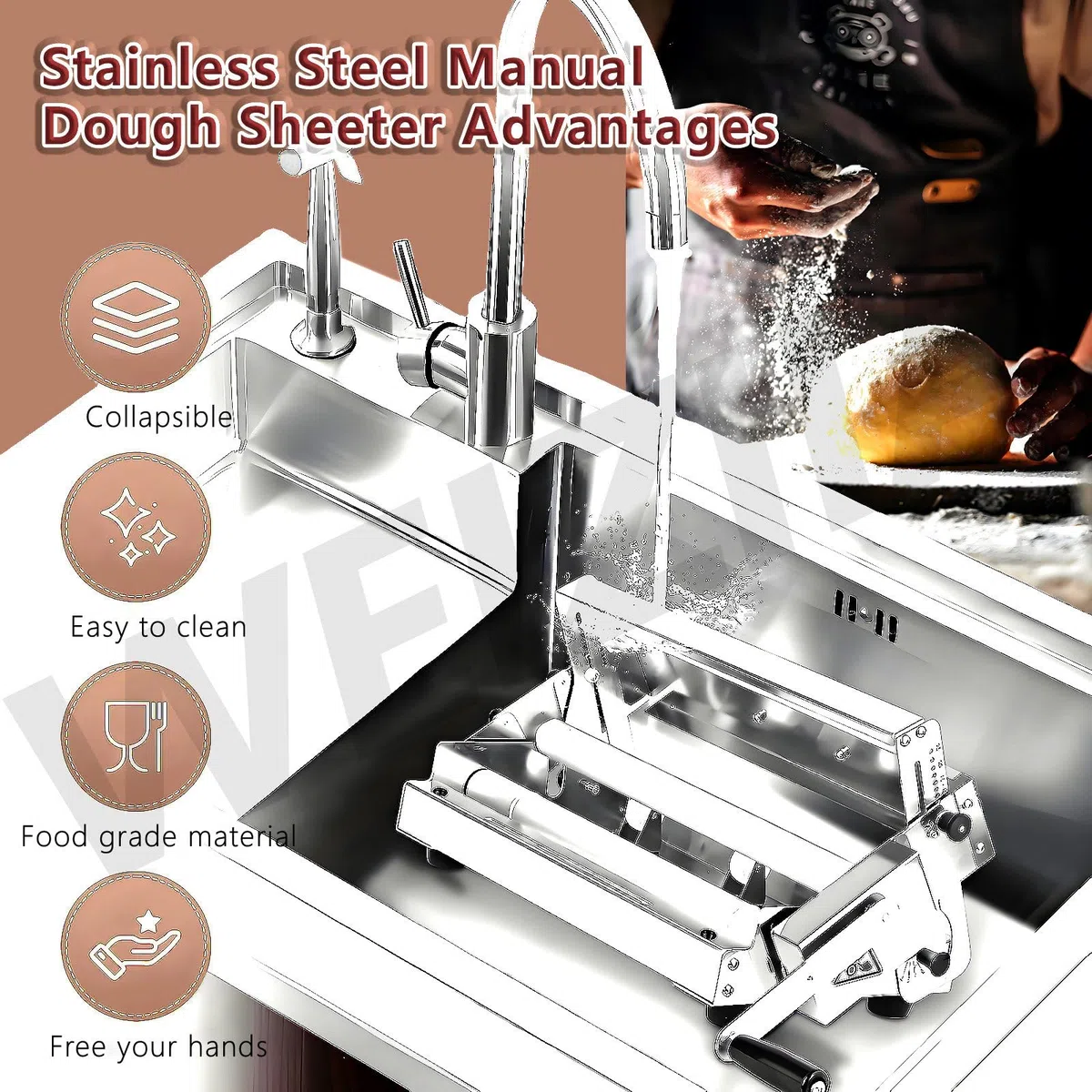Macchina stenditrice Manuale per Pasta, Macchina sfogliatrice Pieghevole per Pasta, Macchina sfogliatrice da banco, Macchina sfogliatrice Manuale per Pasta, con 55 spessori Regolabili,90x40cm