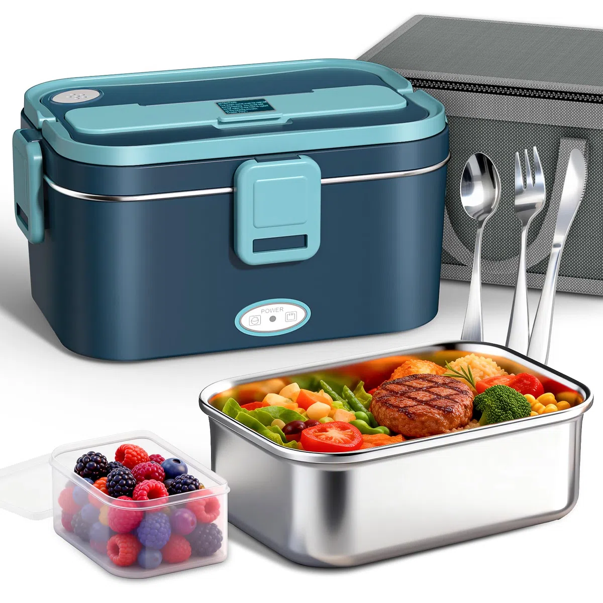 Anykuu Scaldavivande Elettrico Portatile1.8L 100W Porta Pranzo Termico 12V/24V/220V Porta Pranzo Riscaldabile Portatile con Borsa per Auto Camion e Ufficio Viaggio e Lavoro