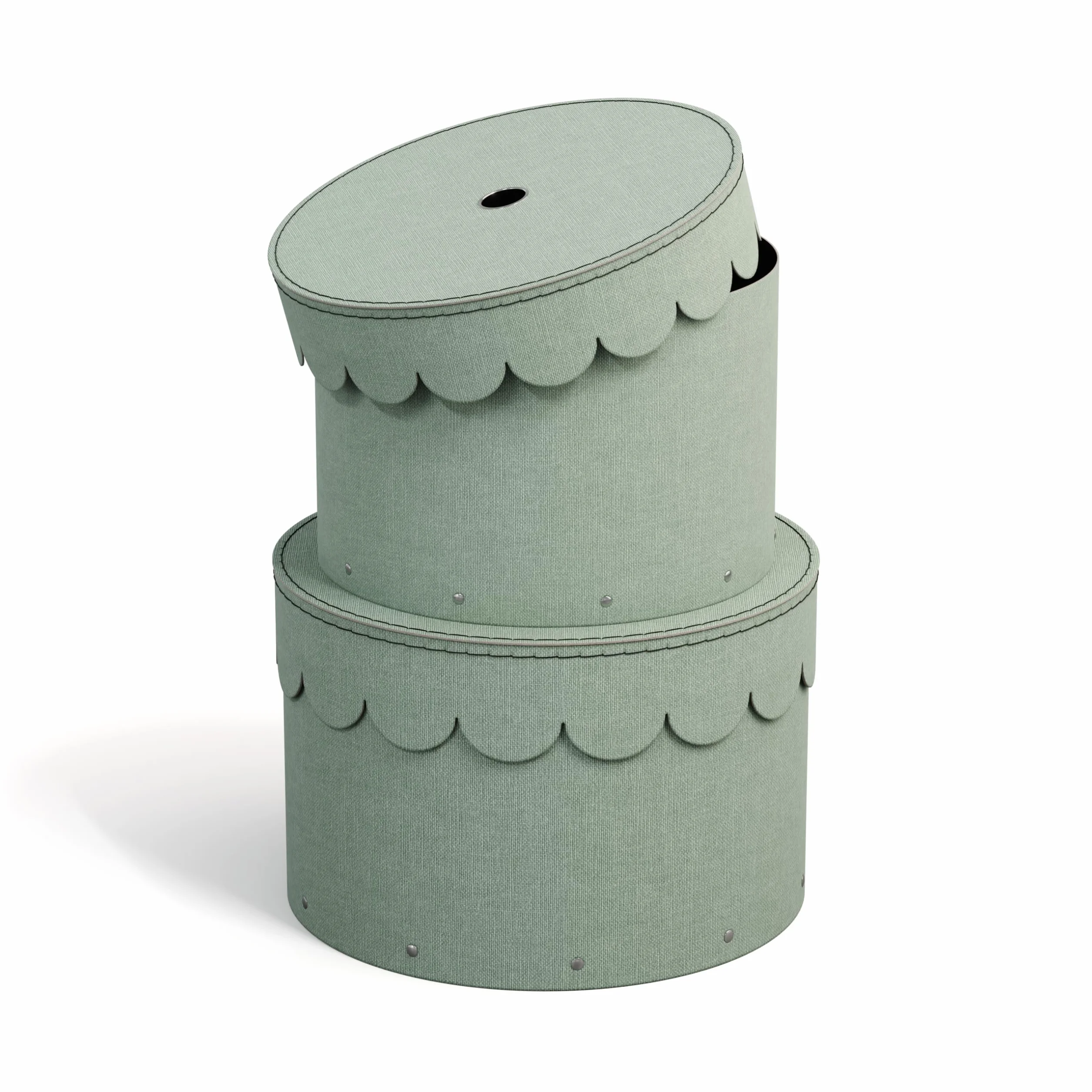 Bigso Box of Sweden WILMA Set di 2 contenitori rotondi con coperchio – Scatola portaoggetti con coperchio per vestiti, giocattoli, ecc. – Scatola rotonda decorativa in fibra e carta effetto lino,