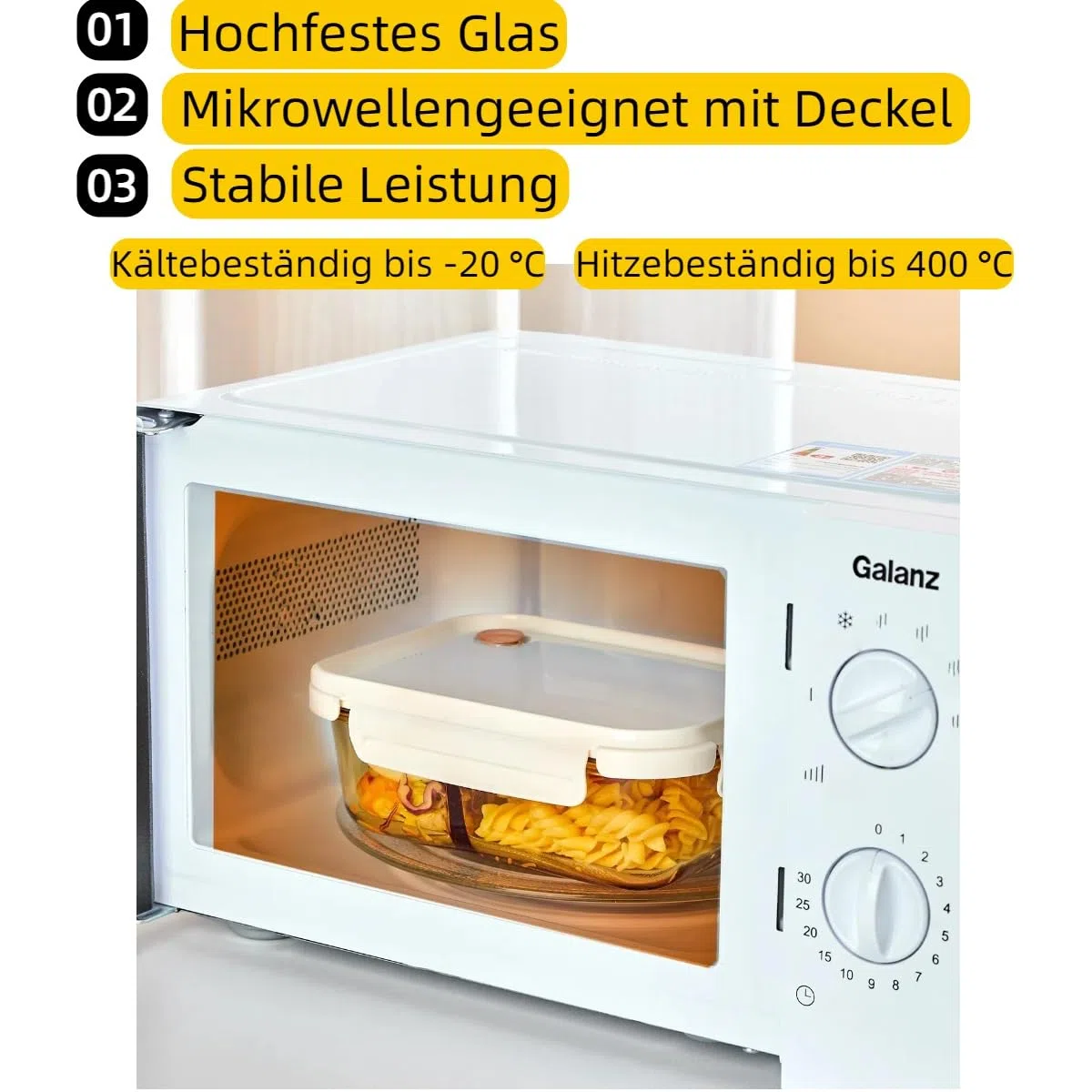 Contenitore per il pane in vetro adatto al microonde, con scomparti a 3/2/0 e borsa termica, chiusura a 4 lati, vetro borosilicato + alloggiamento in PP, per professionisti (grande
