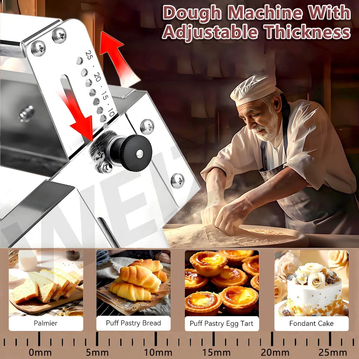 Macchina stenditrice Manuale per Pasta, Macchina sfogliatrice Pieghevole per Pasta, Macchina sfogliatrice da banco, Macchina sfogliatrice Manuale per Pasta, con 55 spessori Regolabili,90x40cm