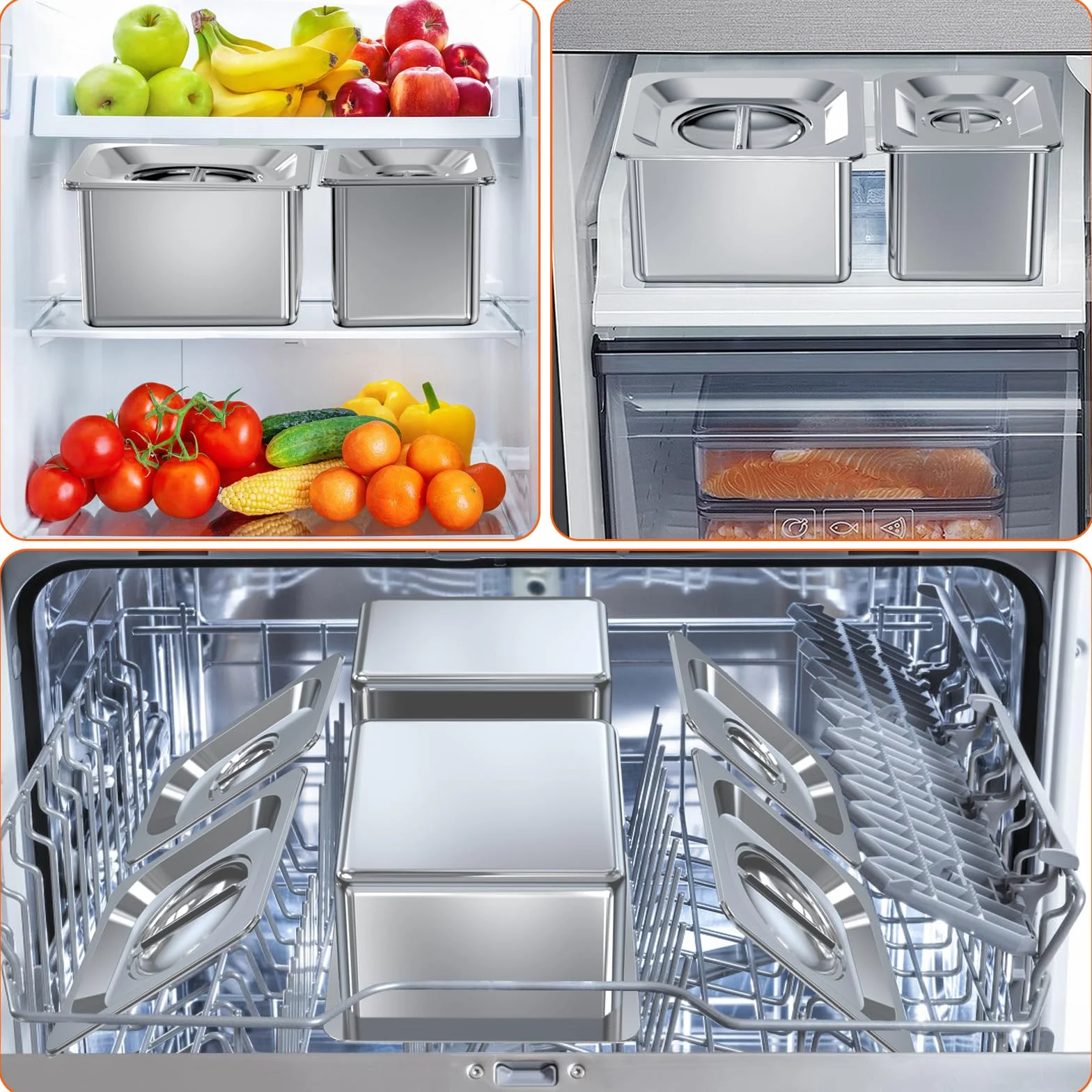 Denmay Contenitori per ingredienti di pizza, contenitori in acciaio inossidabile con coperchio, contenitori per contorni per barbecue e cucina, accessori per pizza in acciaio inossidabile, set da 6