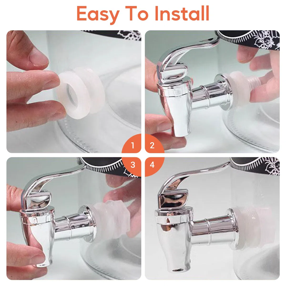 4 beccucci di ricambio per dispenser di bevande, in plastica, per distributori di bevande, set di nastri per rubinetto esterno (stile a pressione, argento)