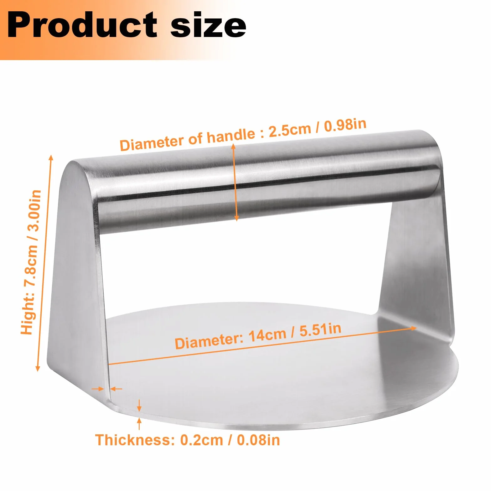 Smash Burger Pressa, 14 cm Pressa per Hamburger in Acciaio Inox 304 per Alimenti, Resistente Smasher per Piastra Piatta Griglia, Bistecche, Panini, Barbecue