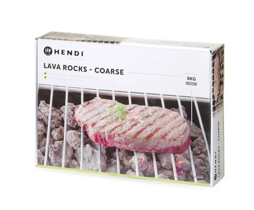 HENDI Pietra lavica, Grosso/Grande, per Diversi Tipi di Griglie e Barbecue a Gas, Roccia Vulcanica Naturale, Pietra Refrattaria, Confezione da 5 kg