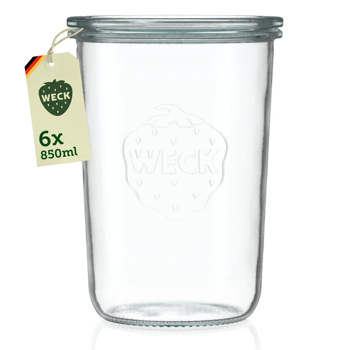 Weck Barattoli da 750ml – Set da 6 con Coperchi – Forma Rovesciata – Barattoli Robusti e Impilabili per Conserve e Conservazione – Ideali per Meal Prep, Lievito Madre e Fermentazione – Riutilizzabili