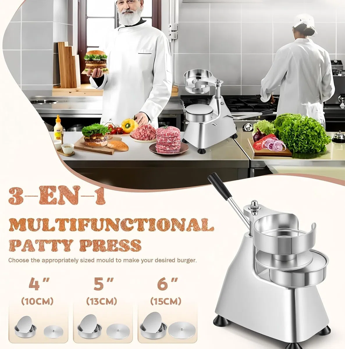 Macchina per la preparazione di hamburger, pressa per carne in acciaio inox resistente, con stampi intercambiabili, per ristoranti e lavorazione degli alimenti