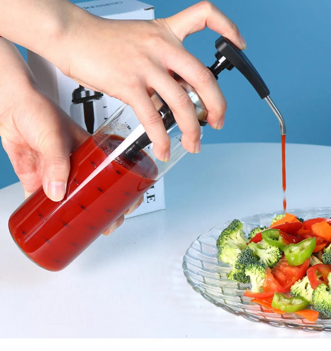 2 dispenser per salse in vetro, 500 ml, senza gocciolamento, pompe per uso alimentare per miele, sciroppi, olio, condimenti, condimenti per insalata e altro ancora