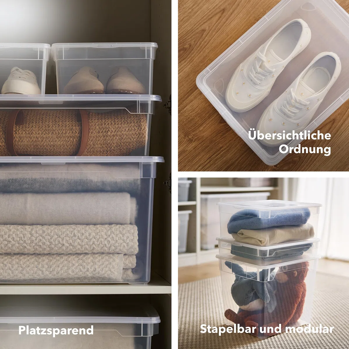 Rotho CLEAR Box Set 6 pezzi contenitori 10 L con coperchio, impilabili, 36×26×14 cm, trasparente blu
